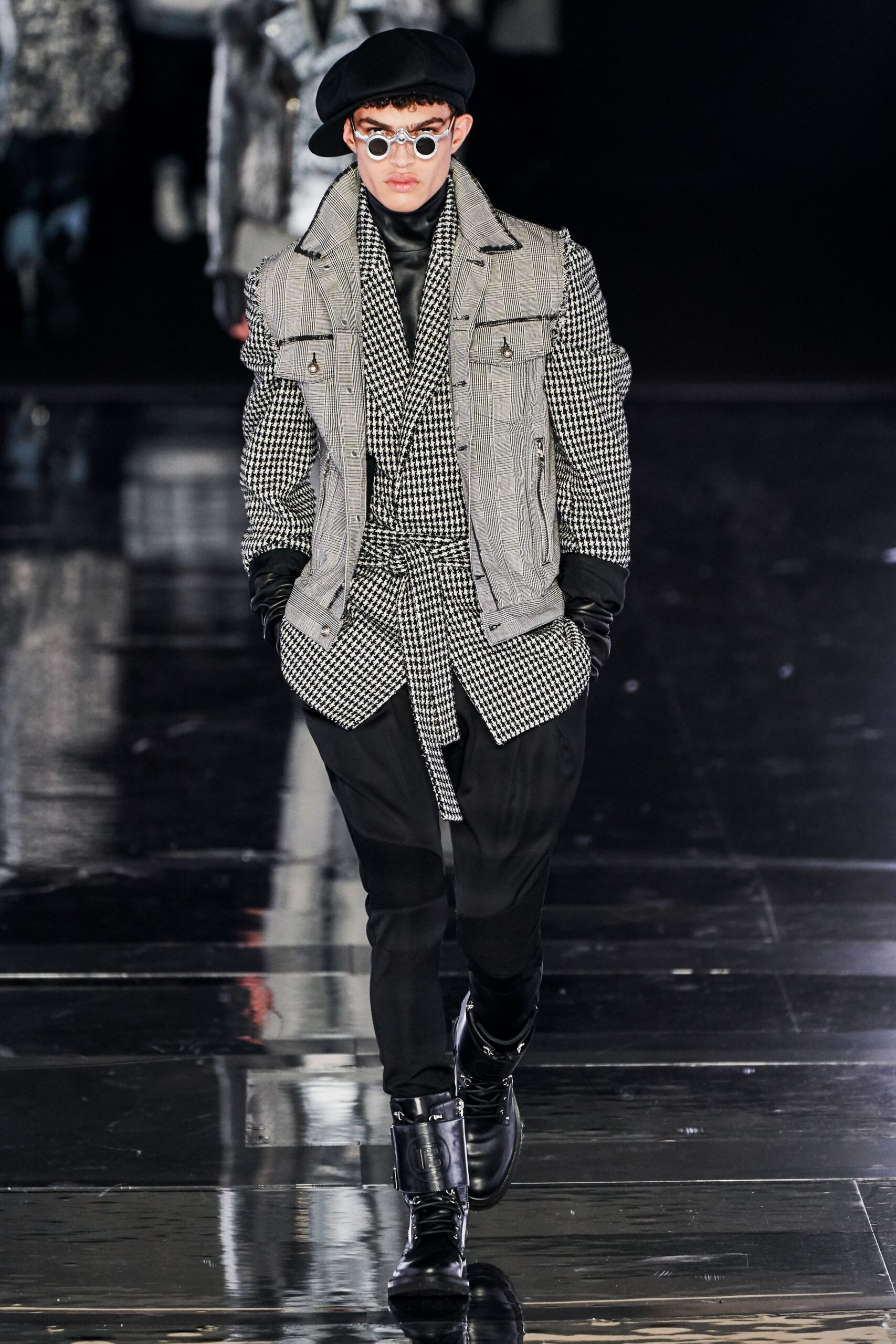 black and white checked jacket