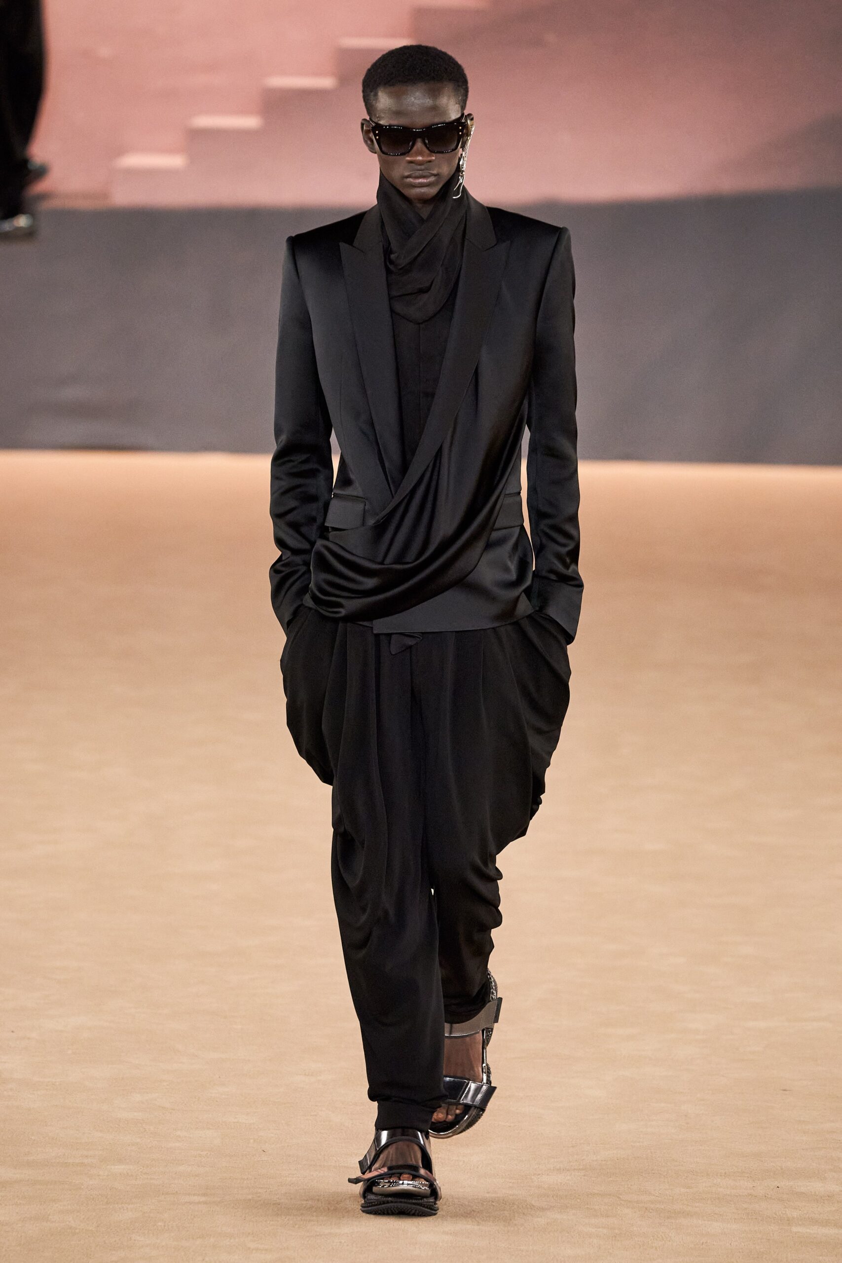 black silk relaxed draped pants