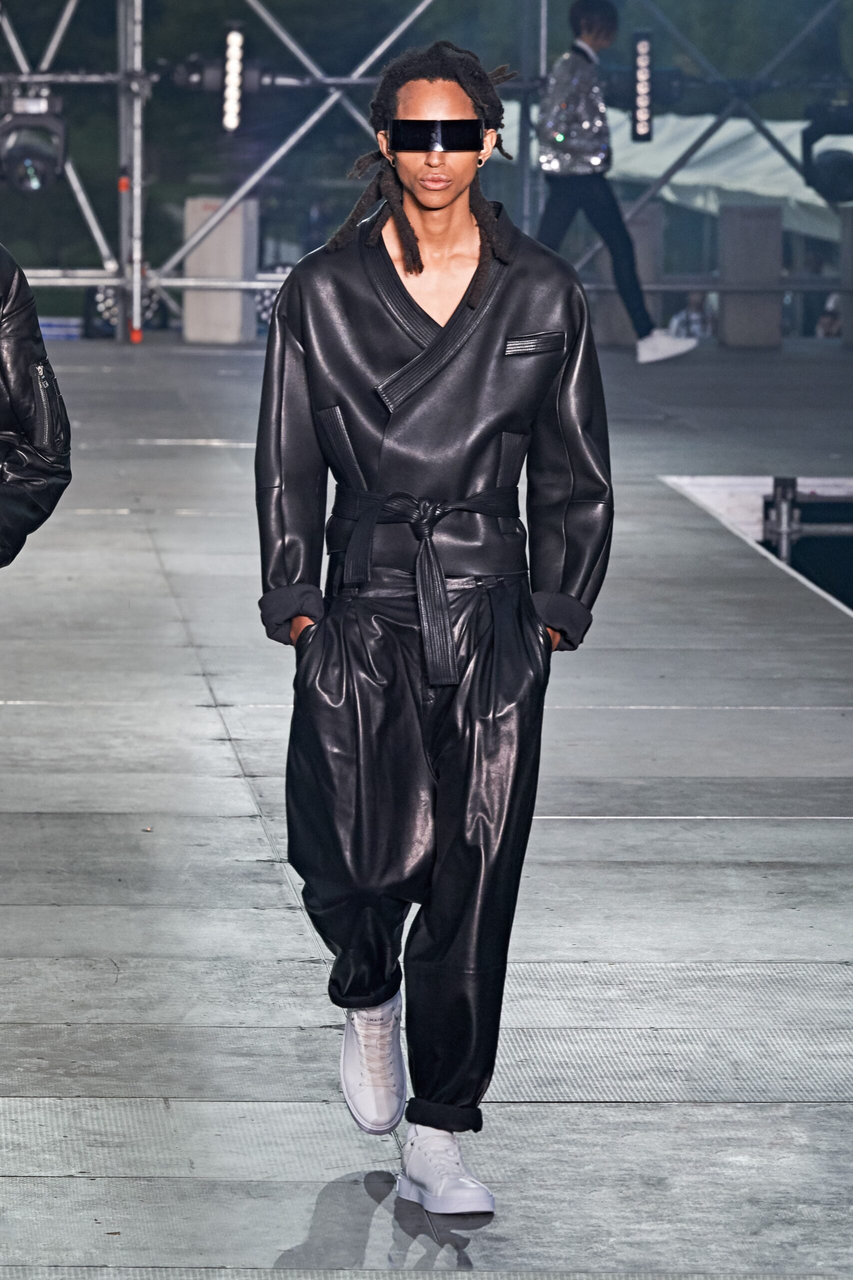 black leather relaxed jacket and pants