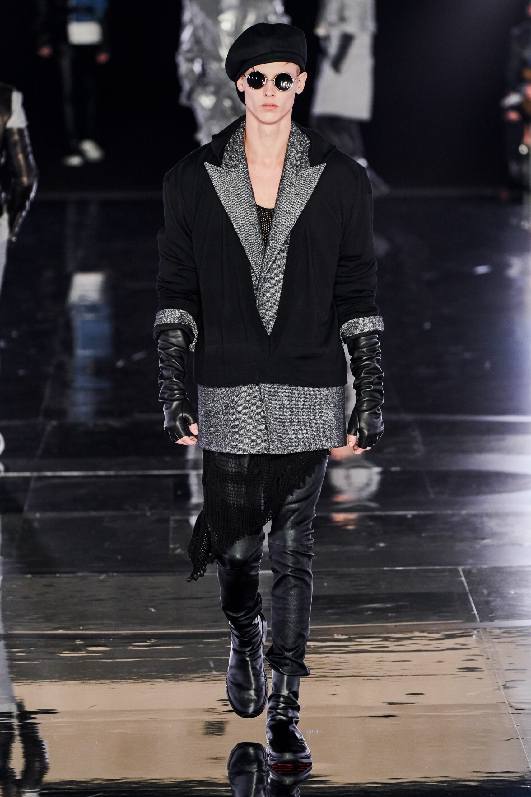 black cotton long-sleeve collared relaxed layered zippered jacket