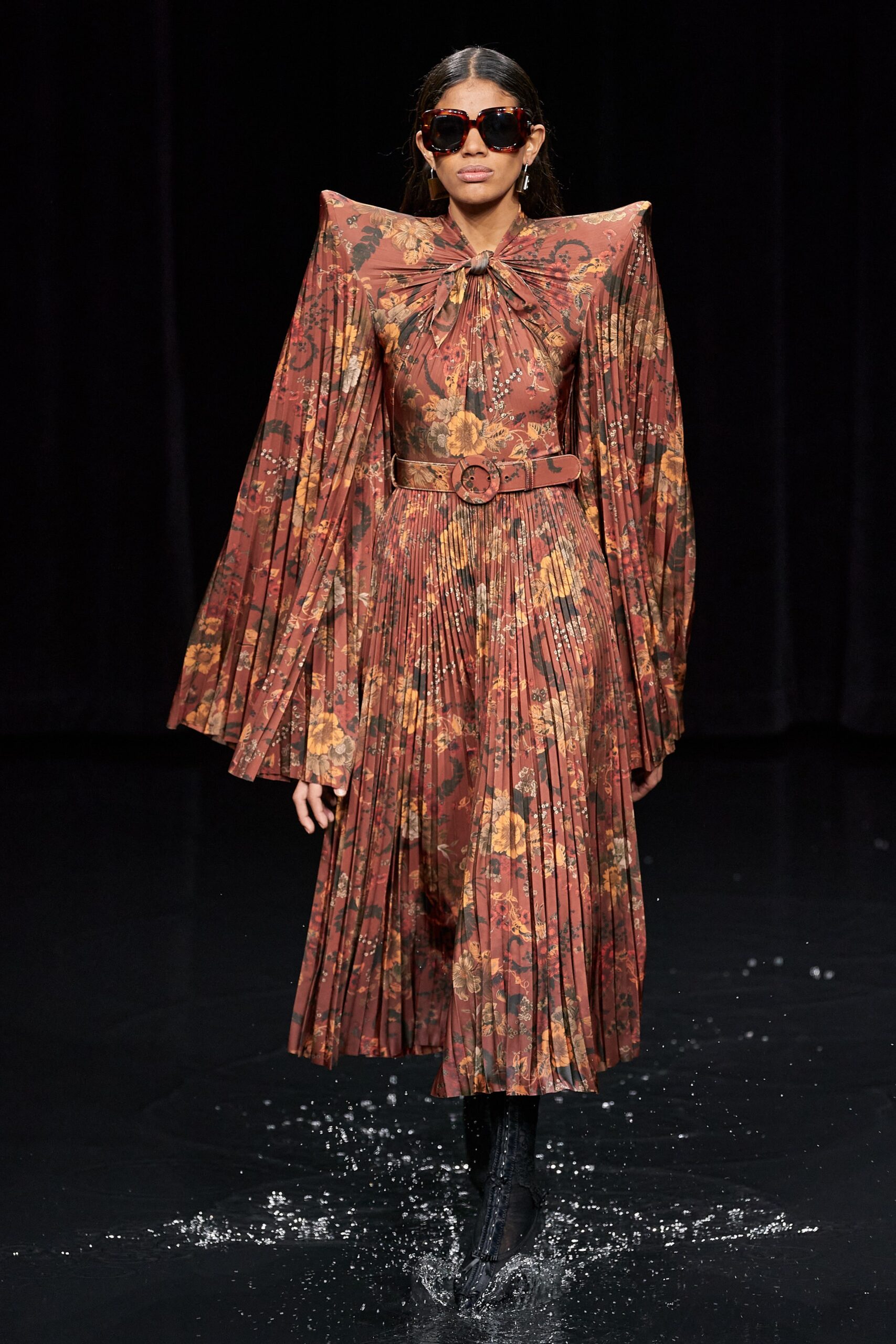 brown silk pleated dress