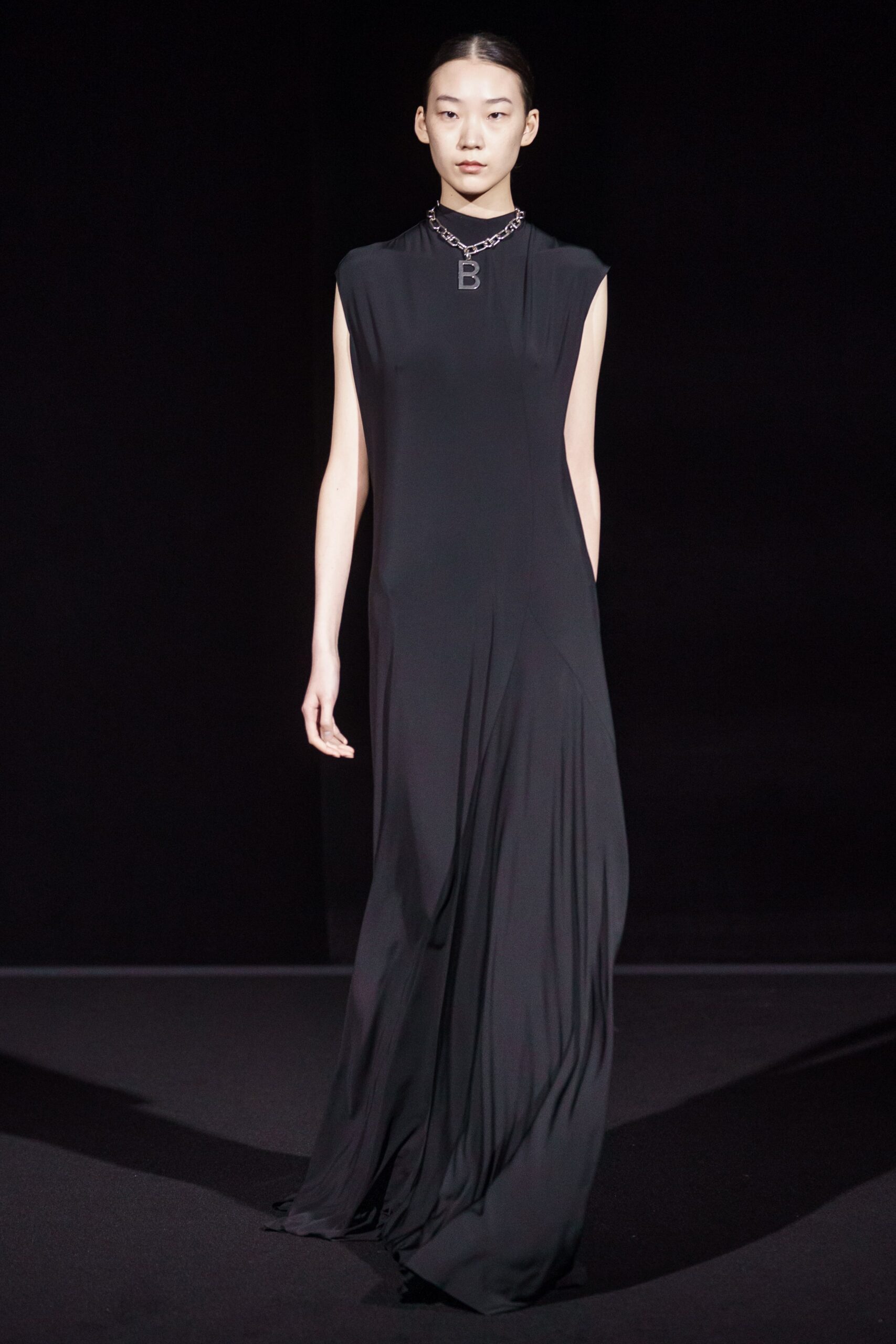 black silk sleeveless gown