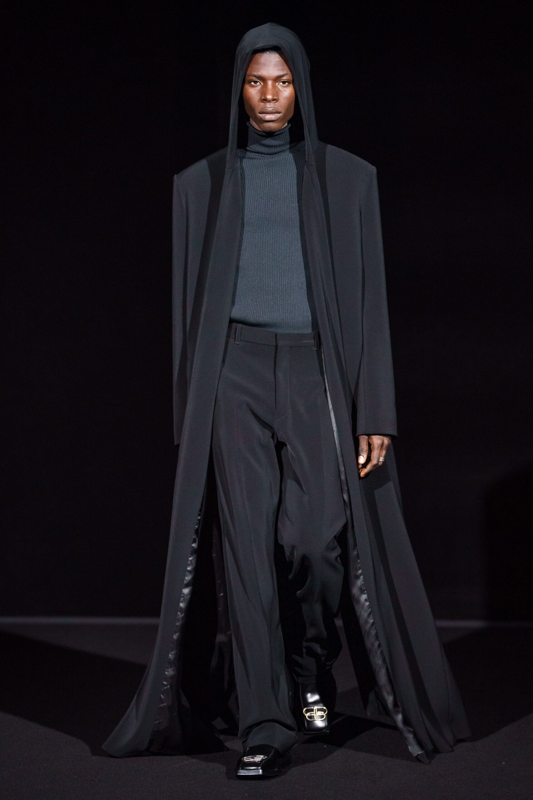 black wool coat with hood