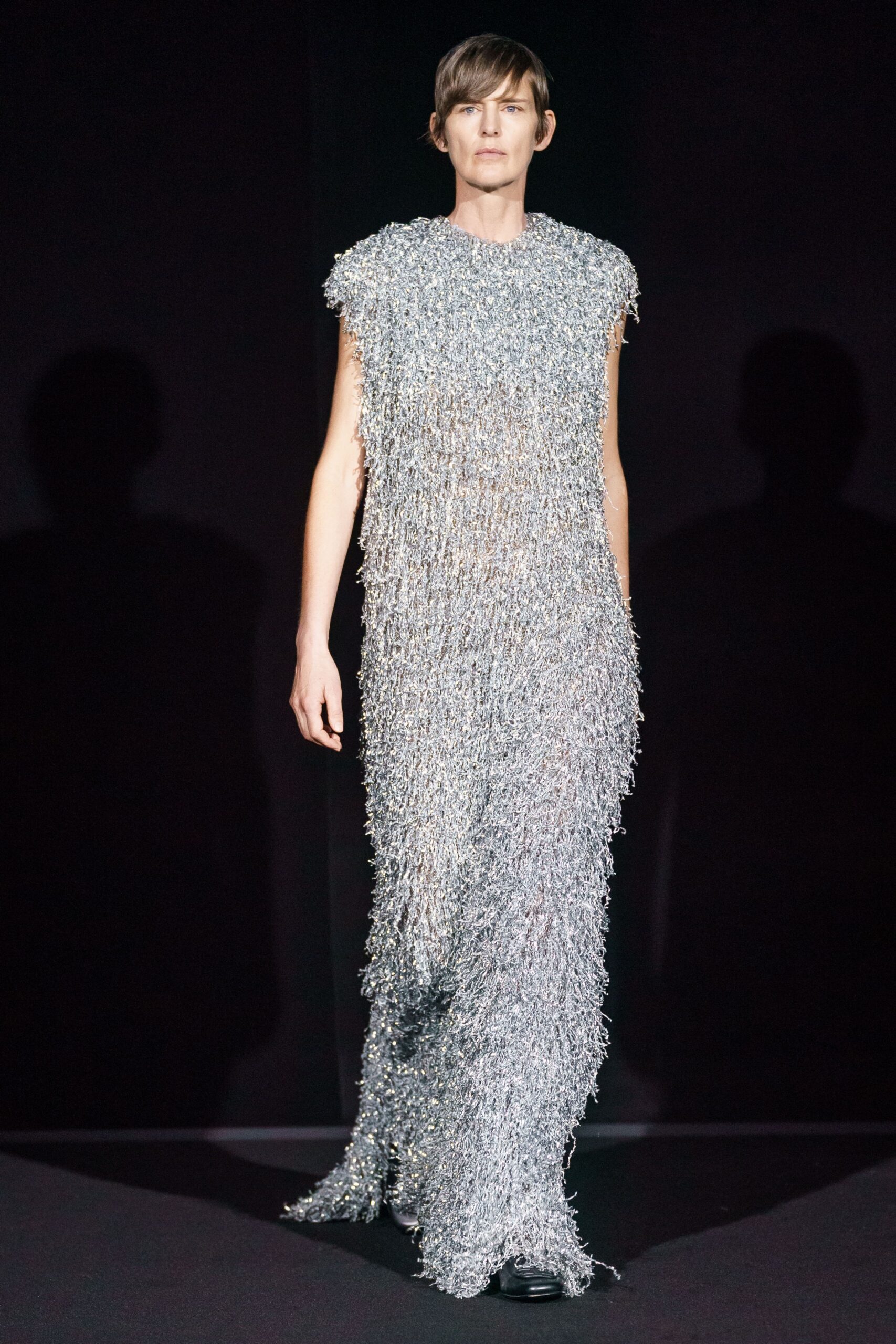 silver metallic fringed maxi dress
