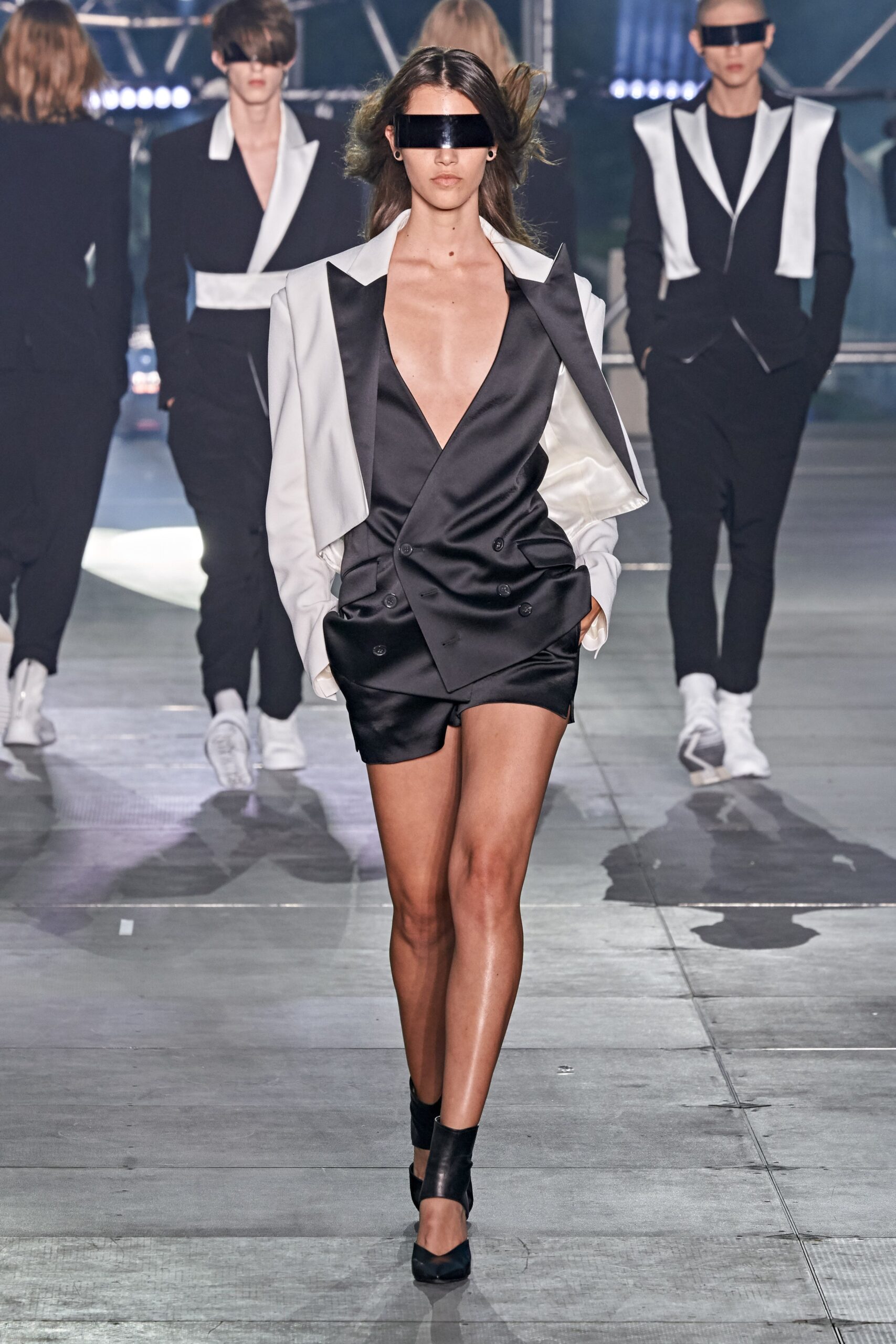 black and white silk jumpsuit