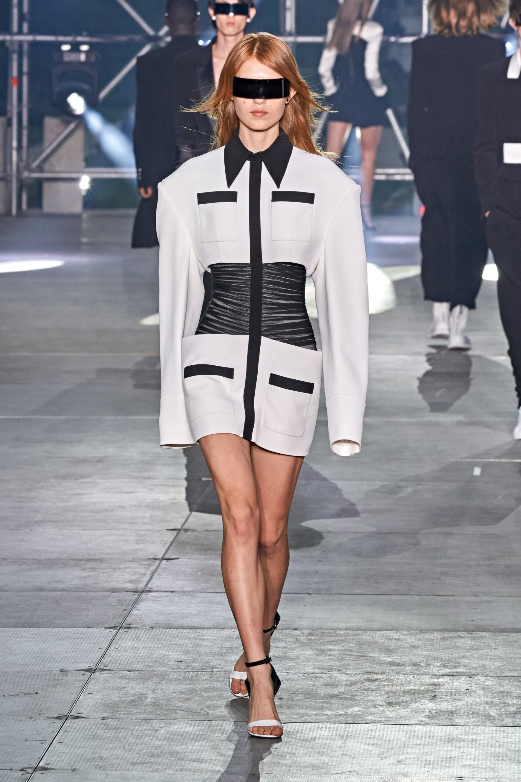 white and black fitted mini dress