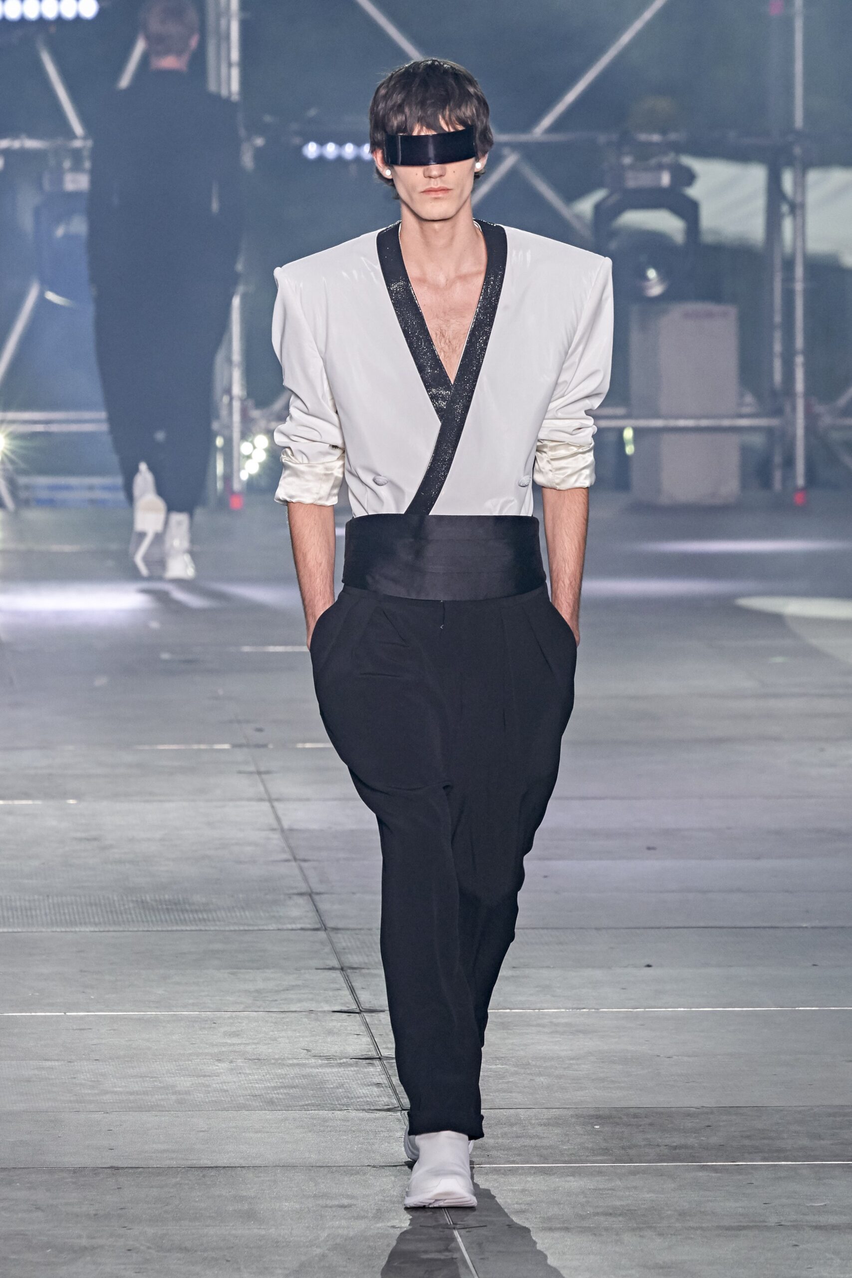 fitted white shirt and relaxed black pants