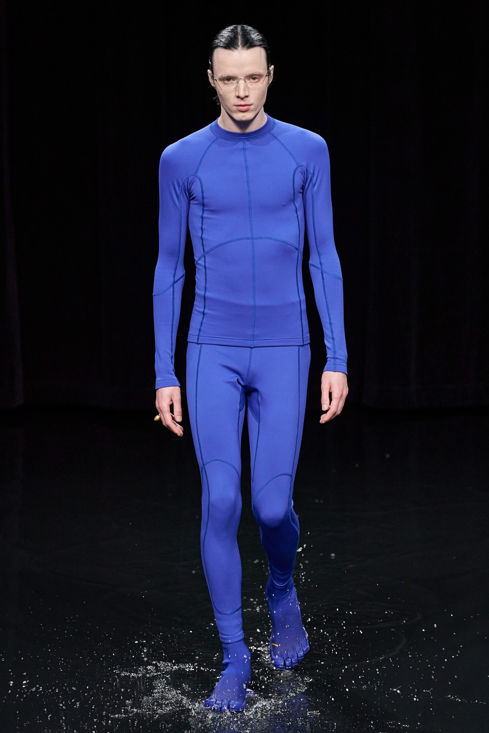 blue neoprene fitted catsuit