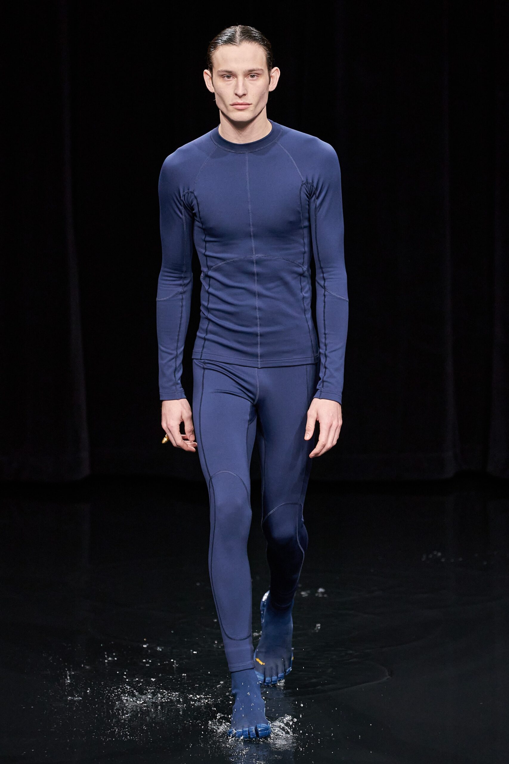 blue fitted neoprene catsuit