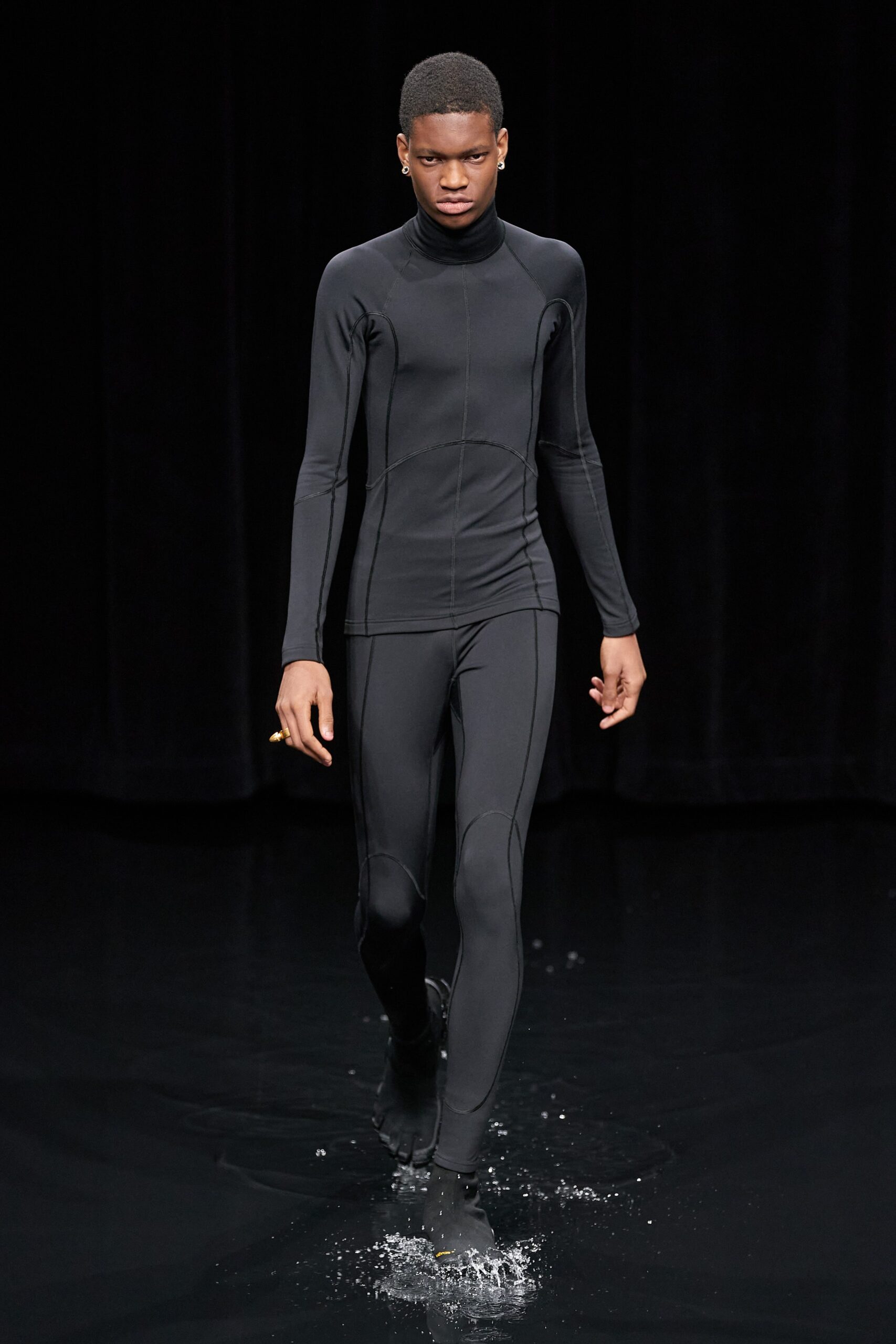 black neoprene fitted catsuit