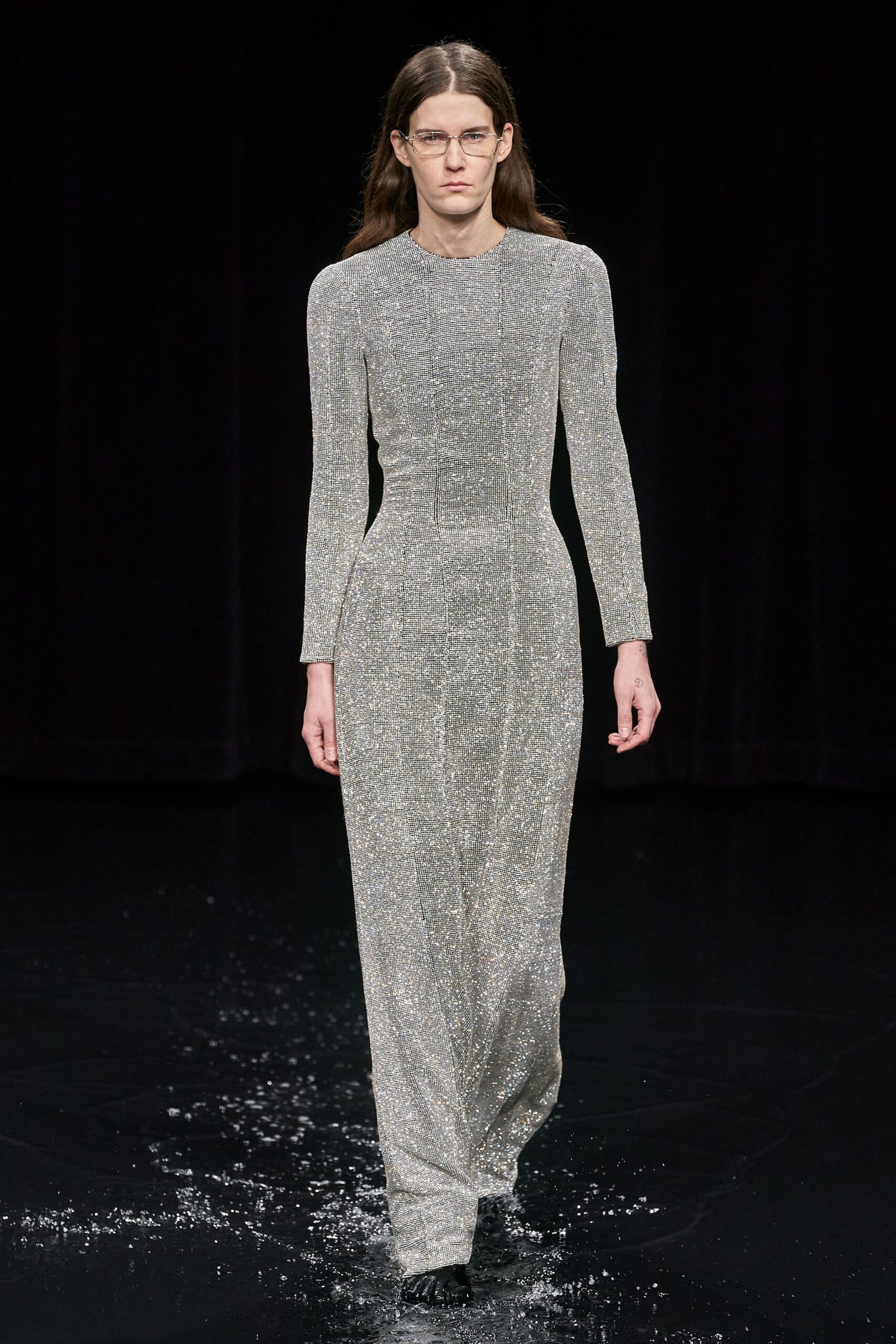 fitted silver metallic jumpsuit