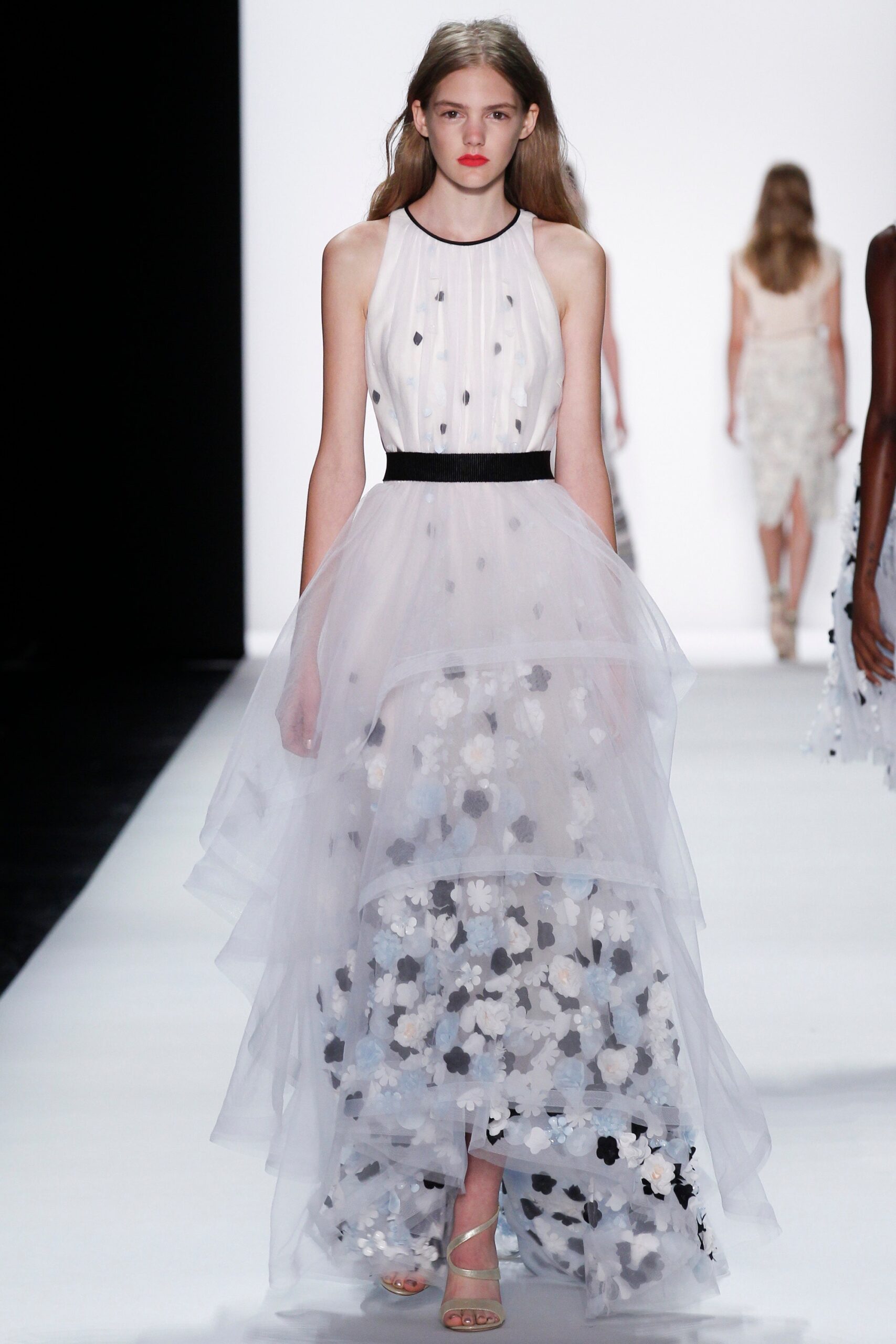 white floral tiered gown