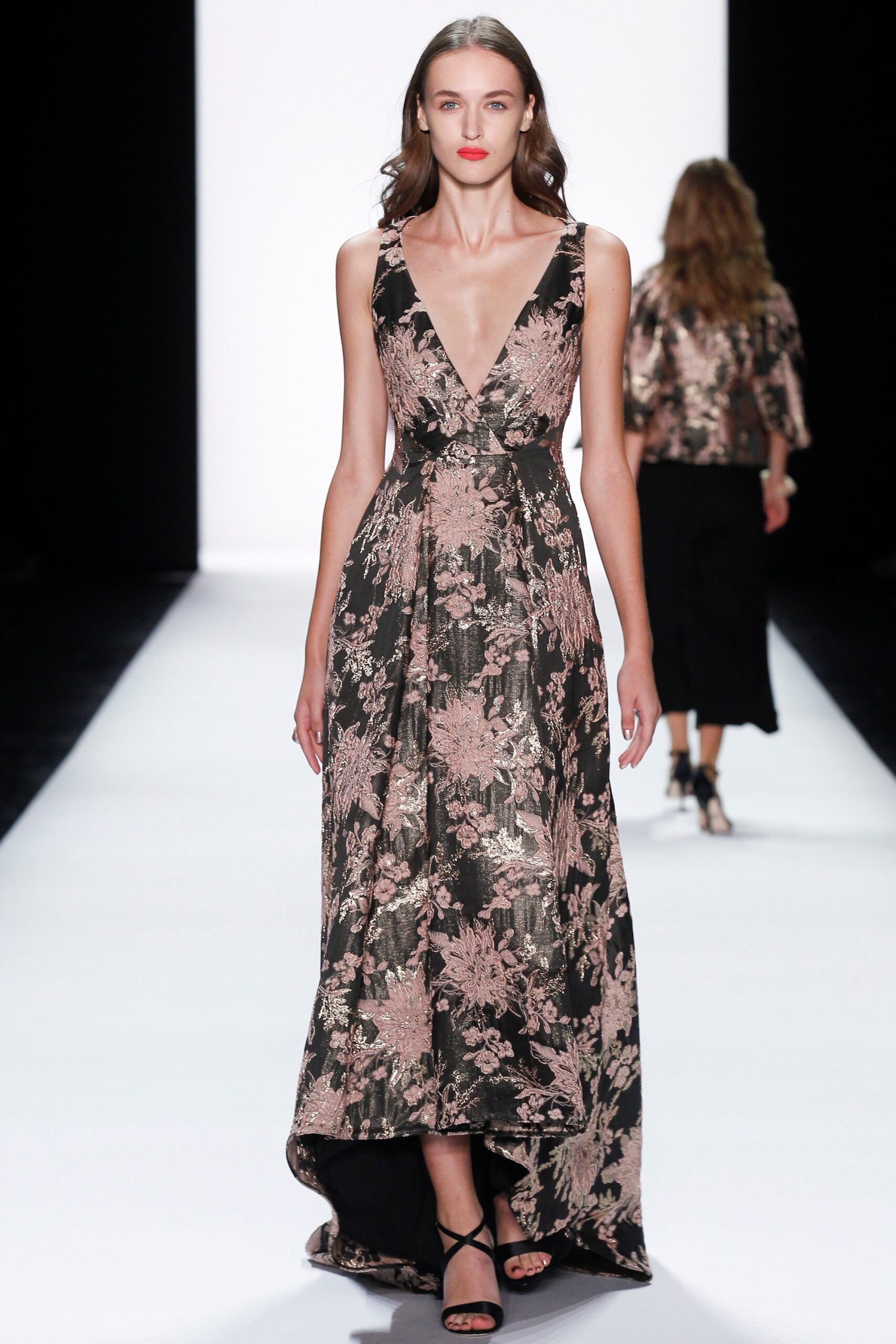 black and gold embroidered gown