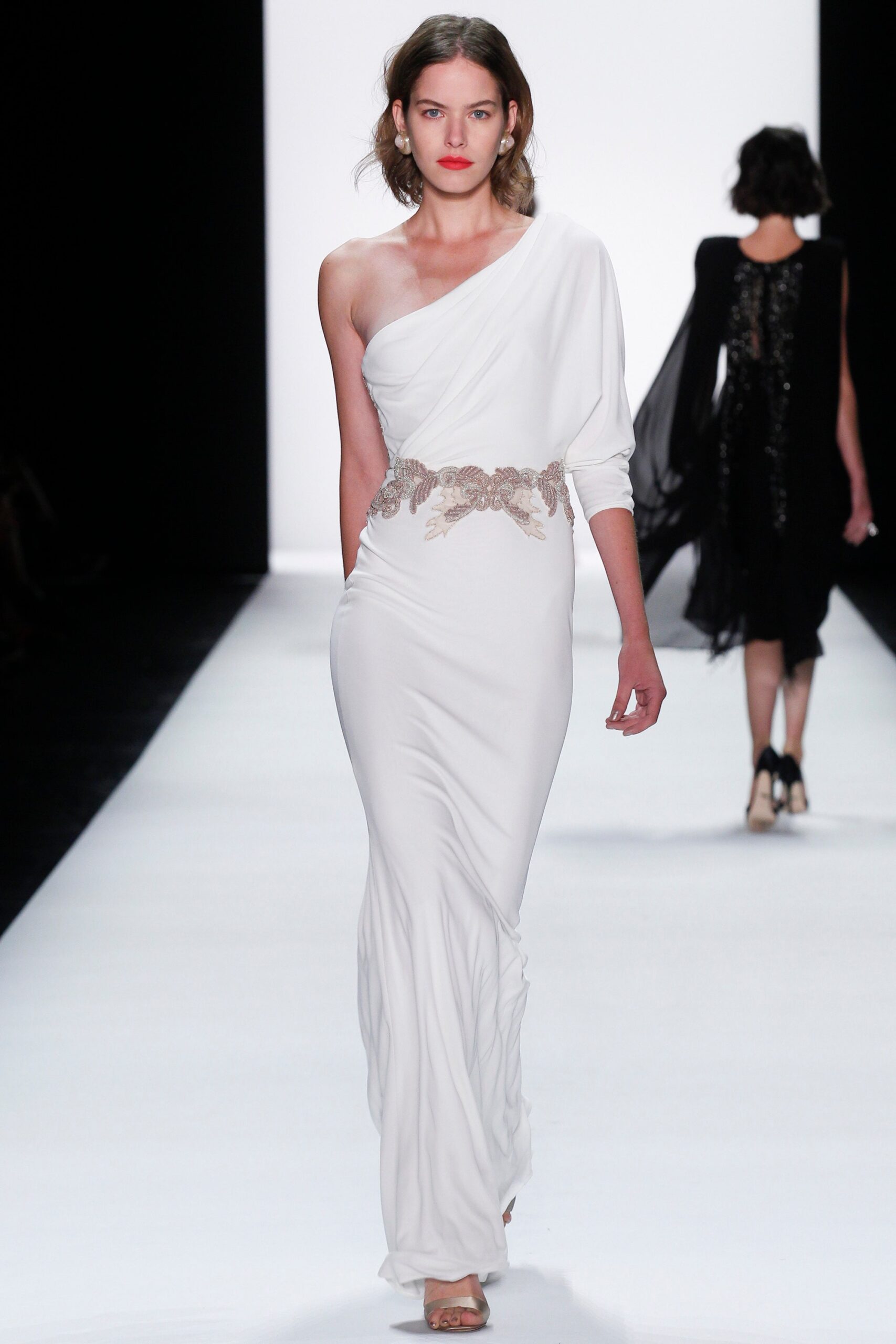 white silk asymmetric gown