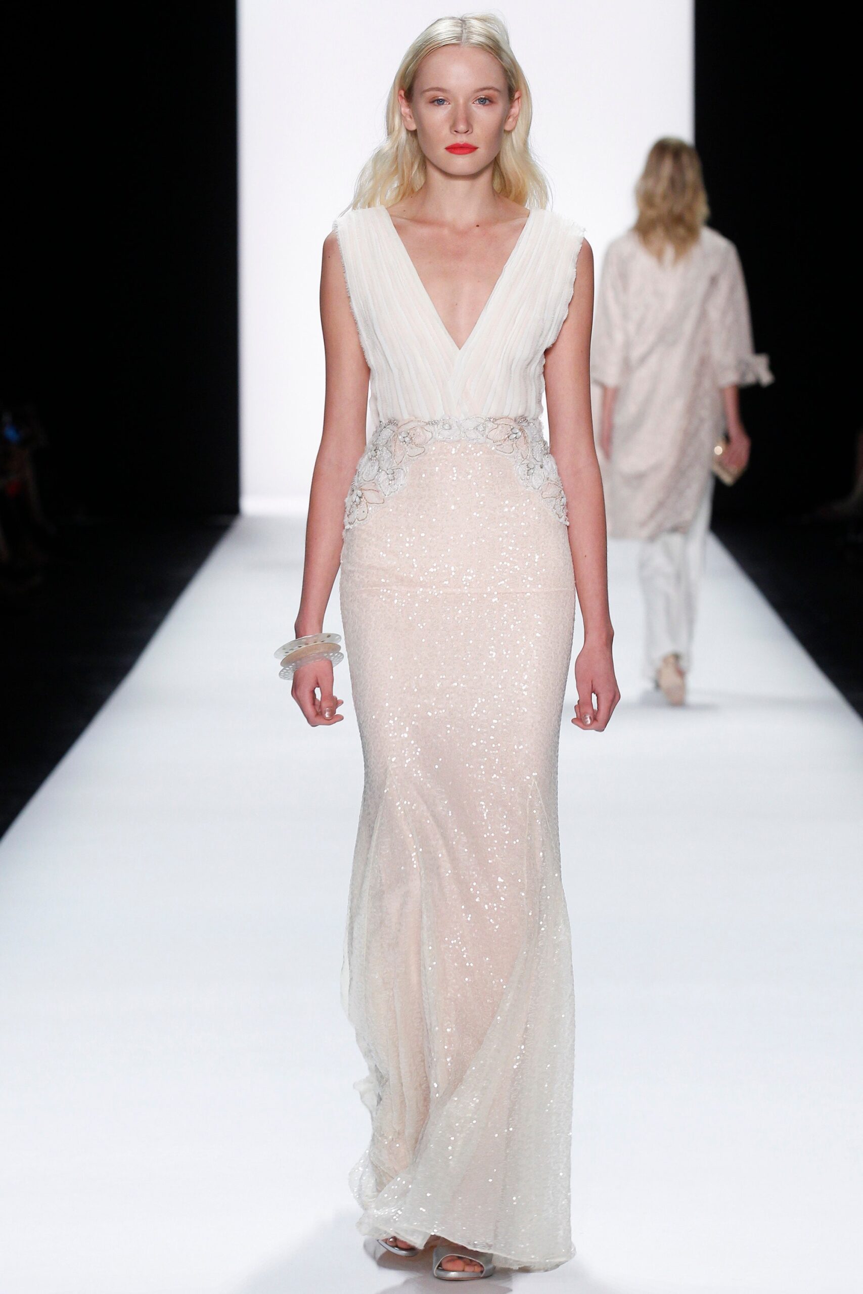white silk sequin gown