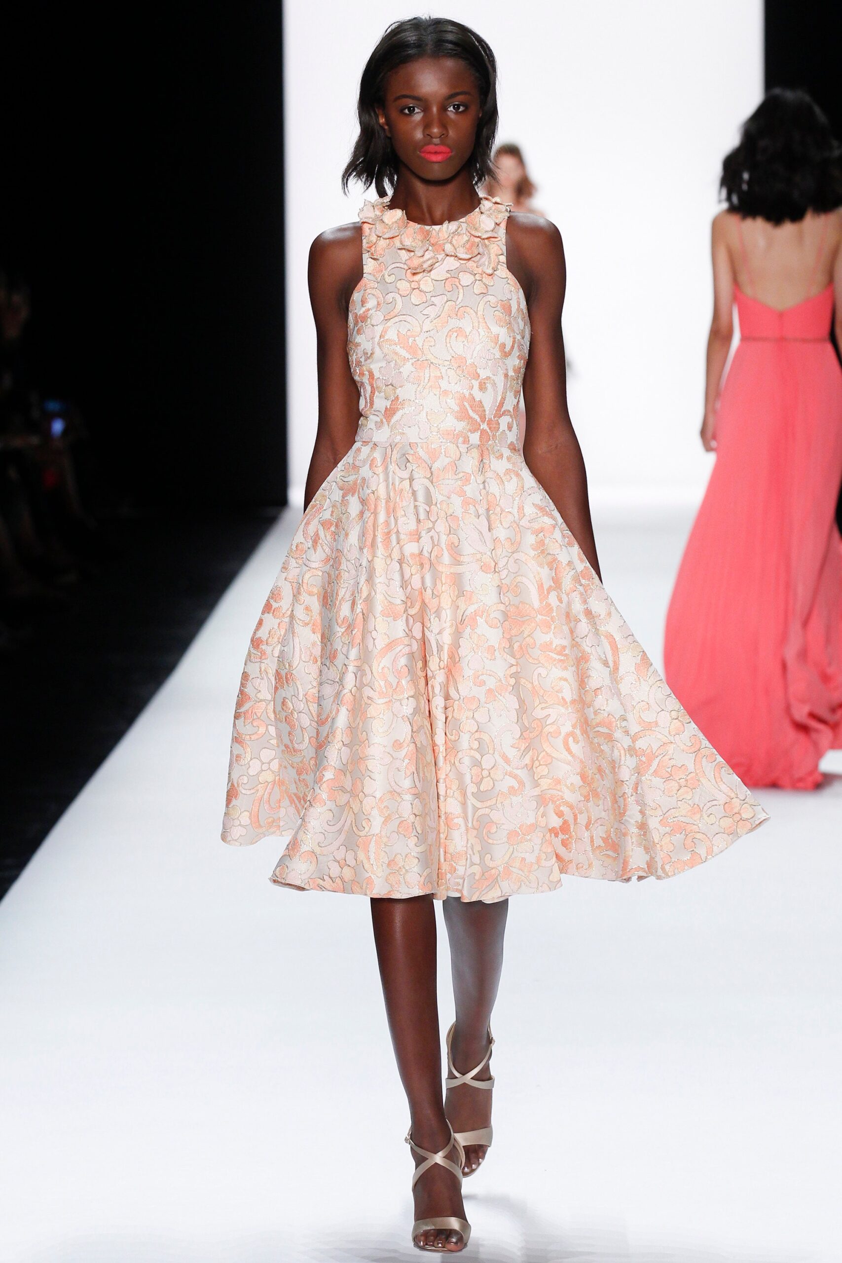 peach embroidered midi dress