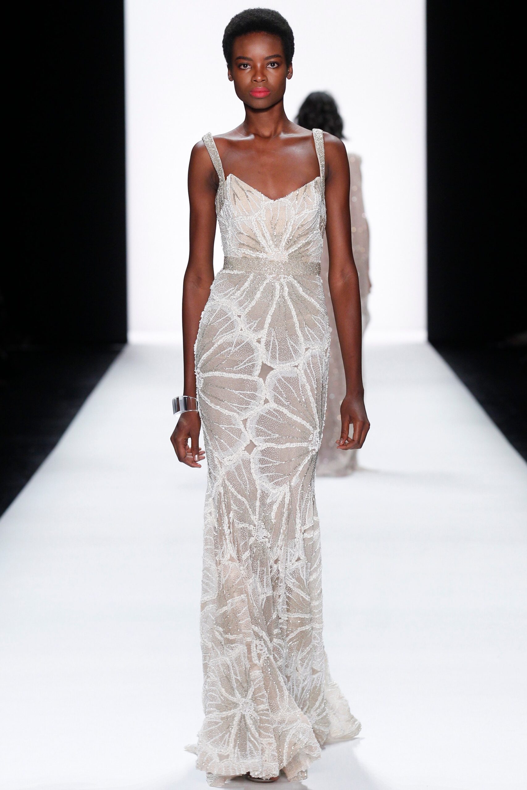 beige silk fitted gown