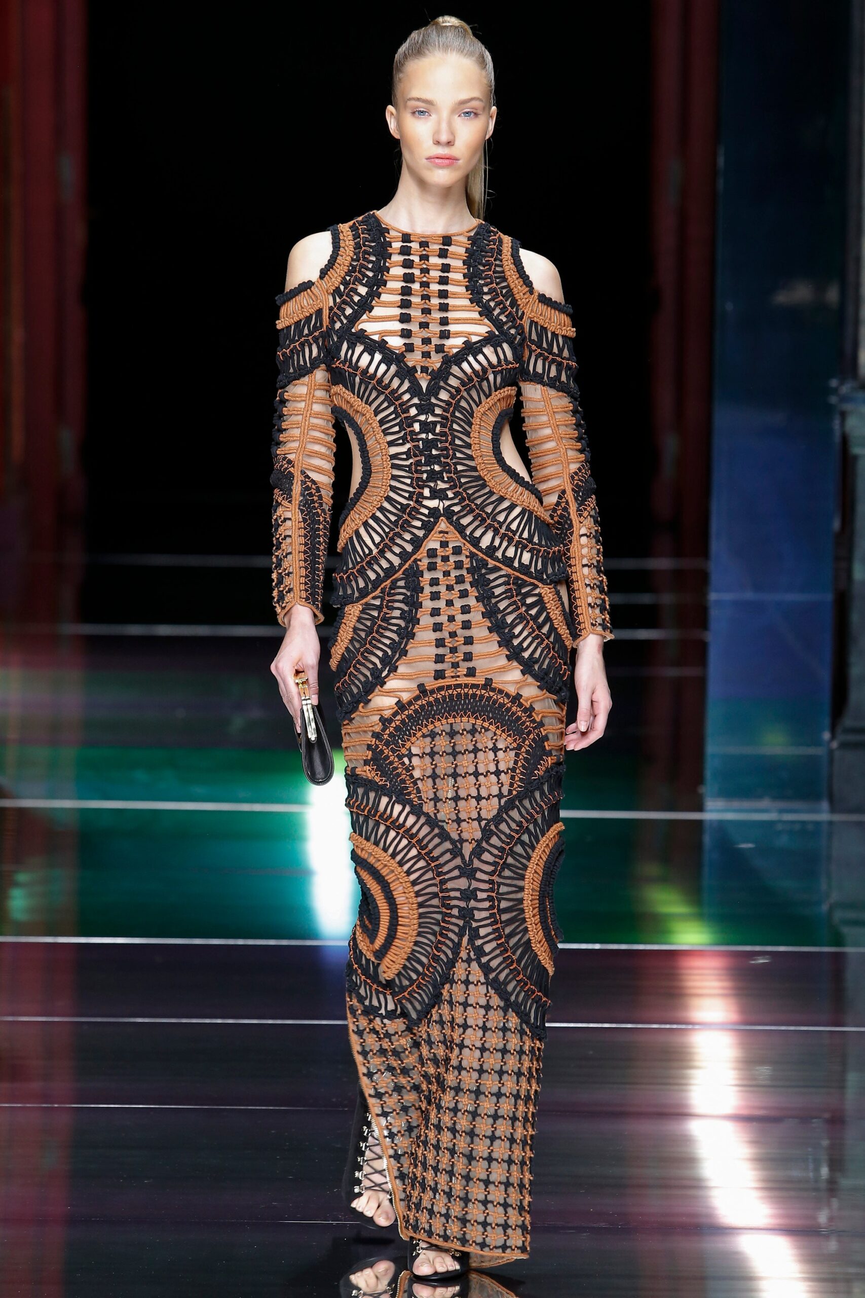 black and beige lace gown