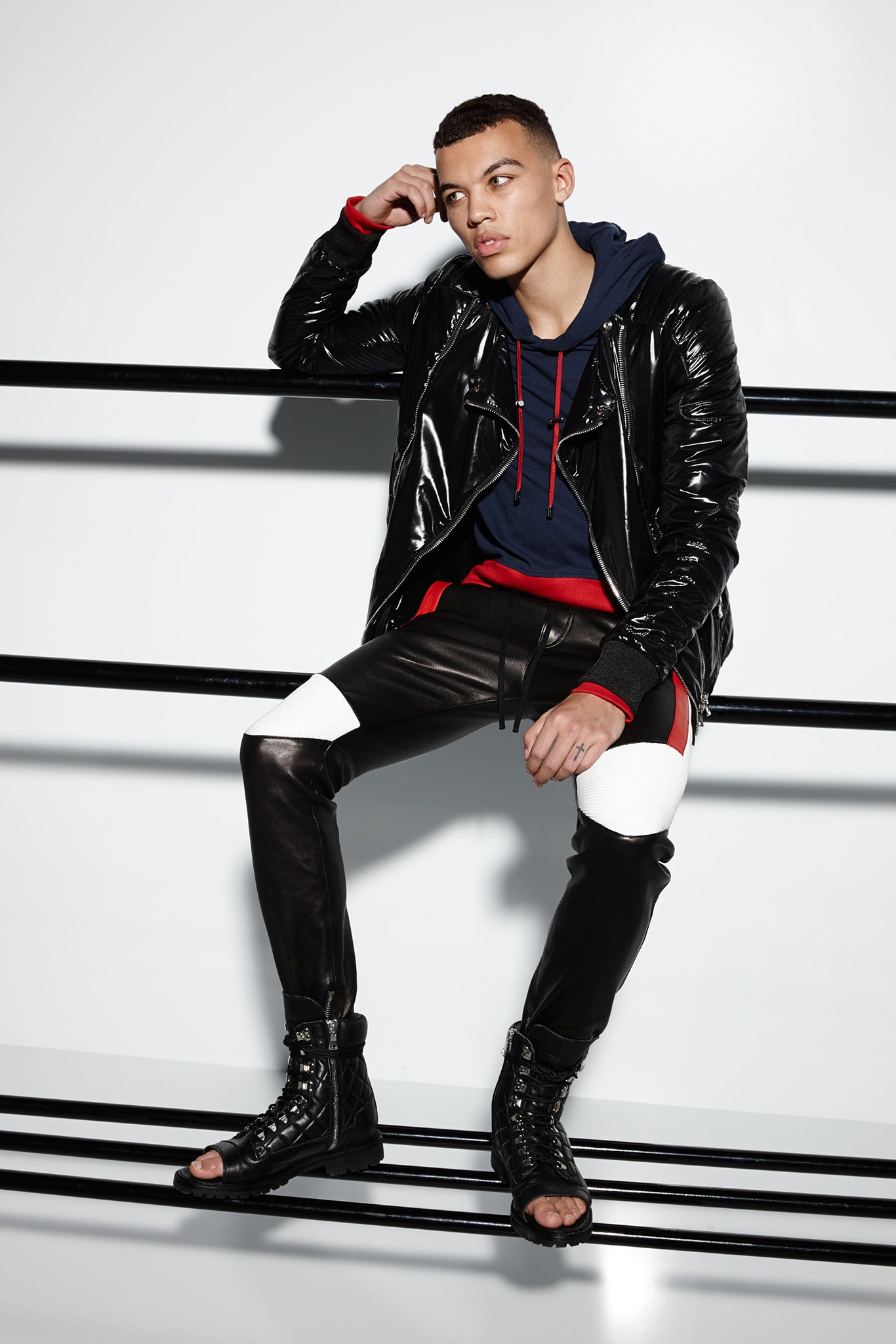 black leather jacket with hoodie