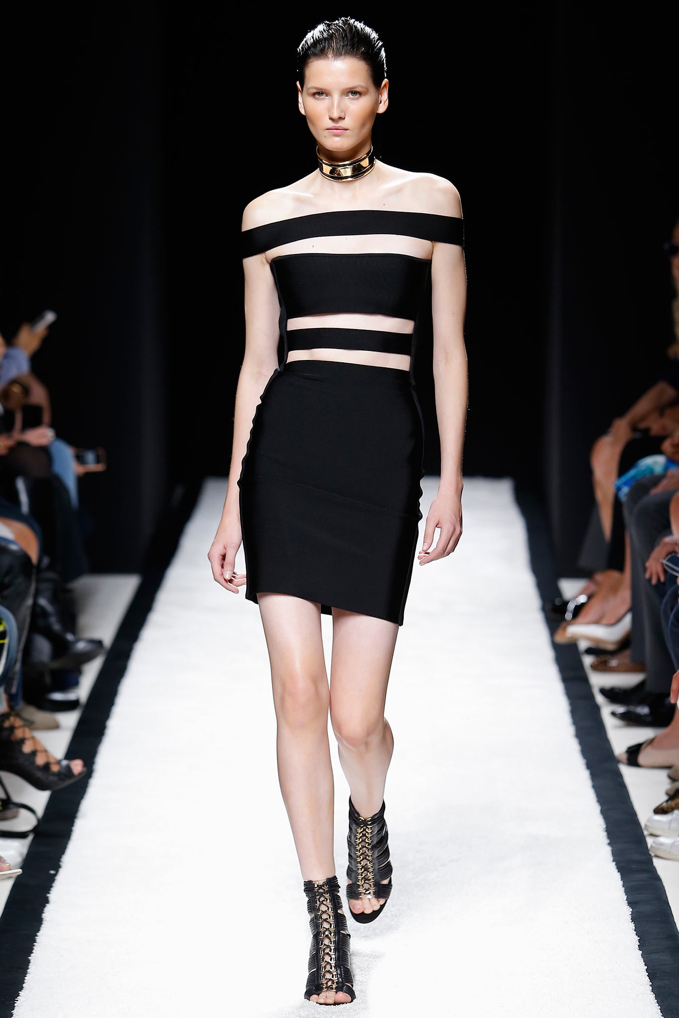 fitted black off-shoulder dress