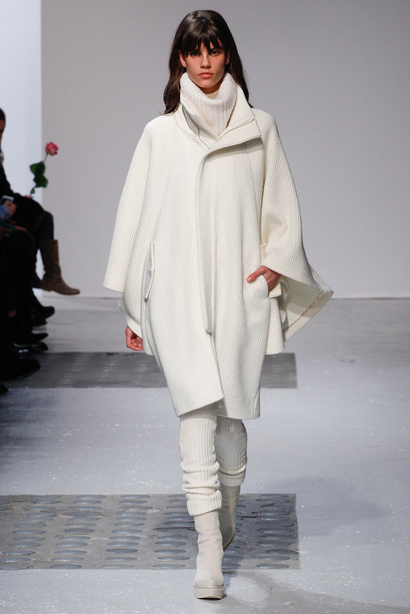 white wool coat and pants