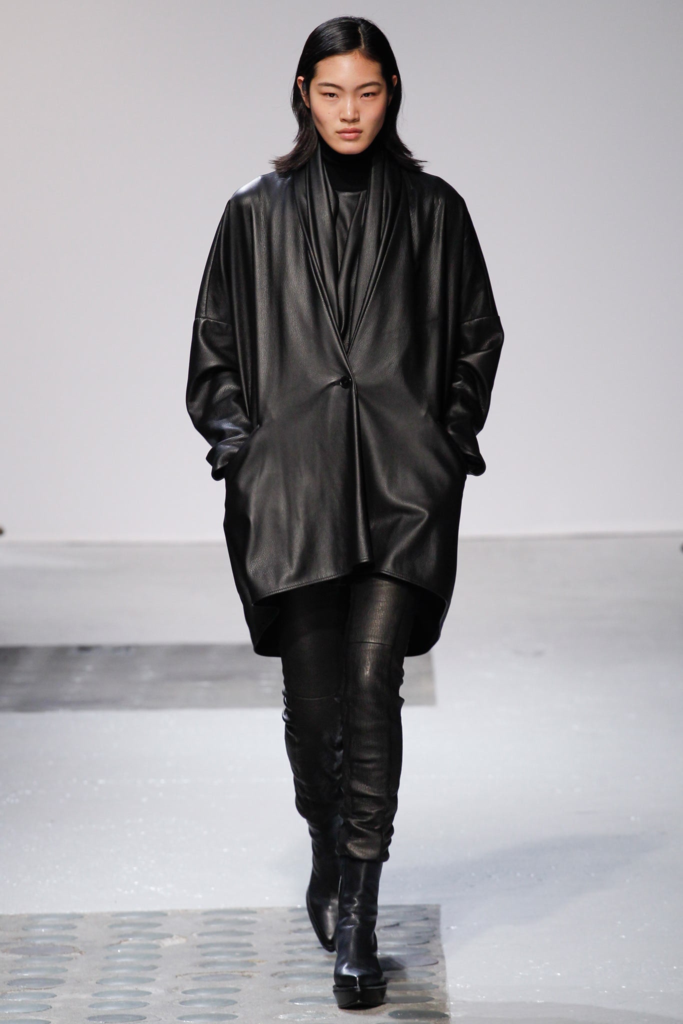 black leather coat and pants