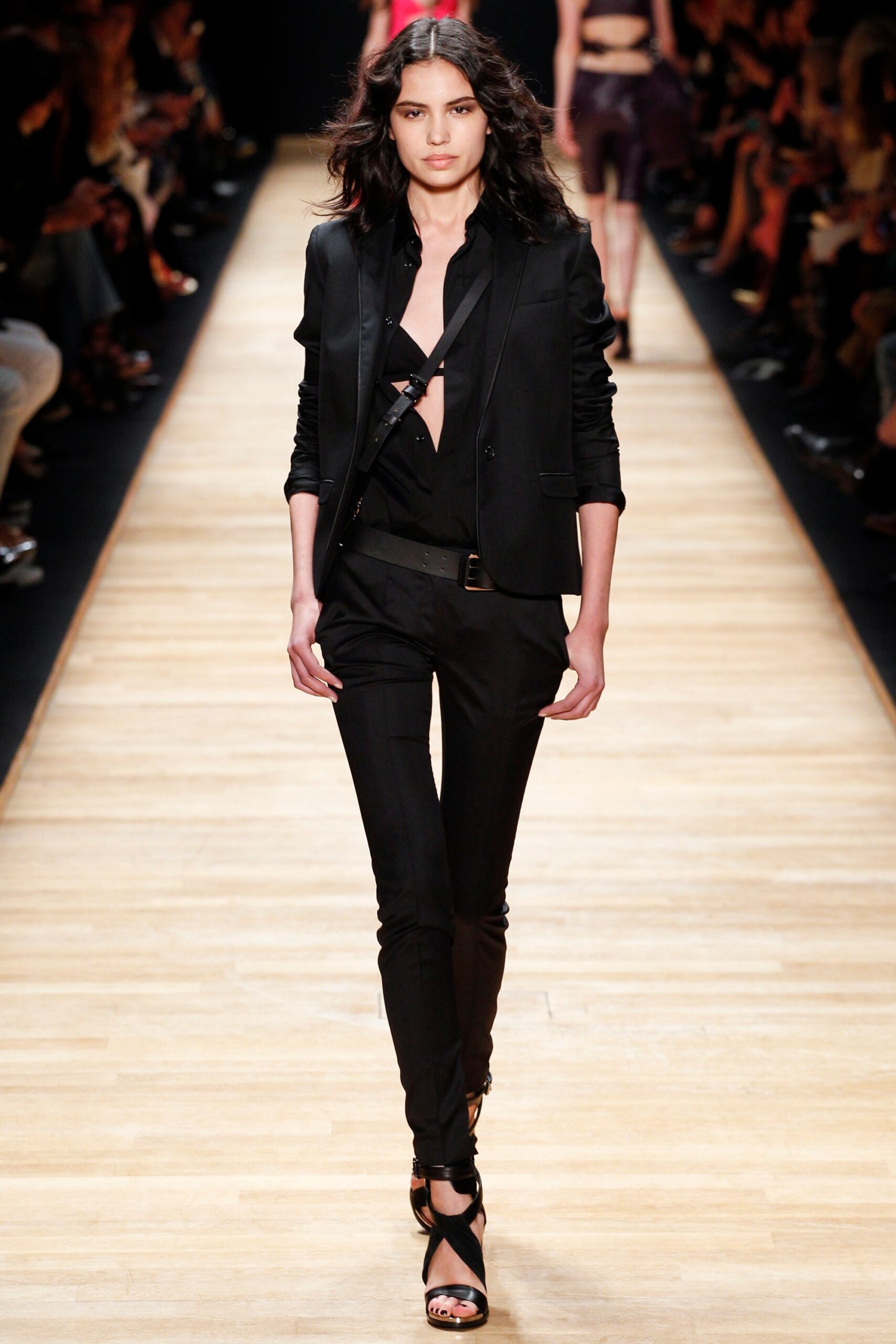 black tailored blazer and fitted pants