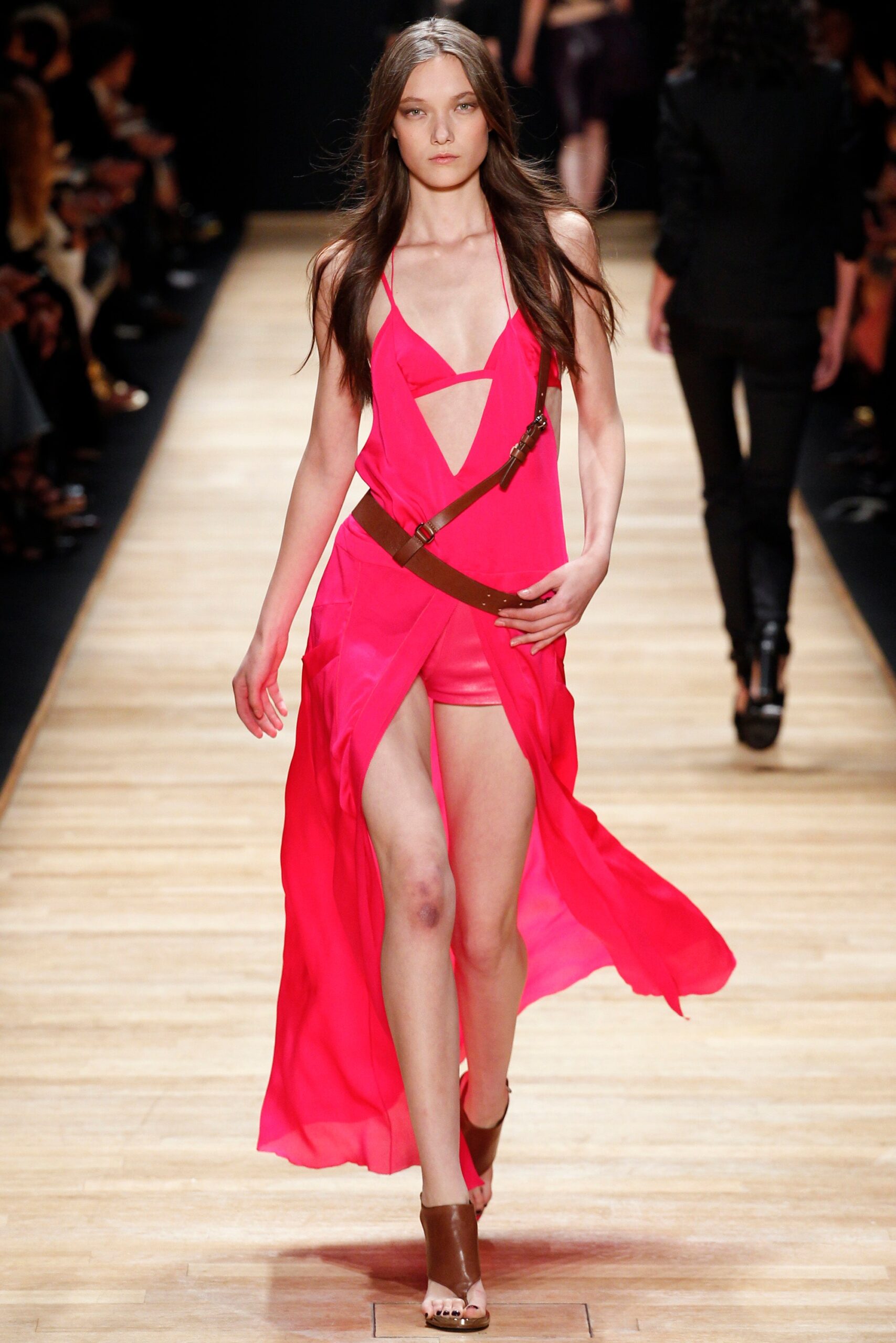 fitted pink silk dress