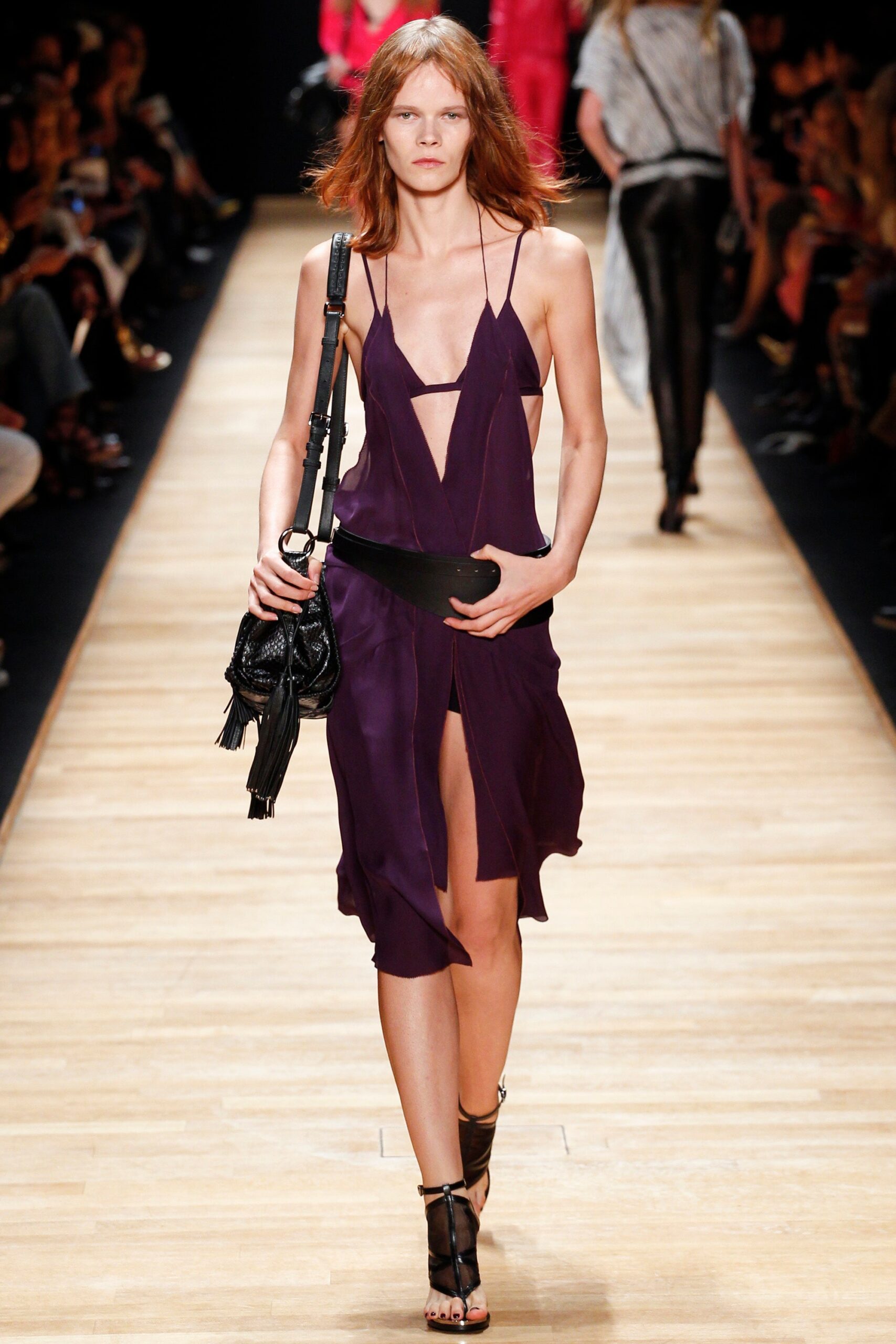 fitted purple silk dress
