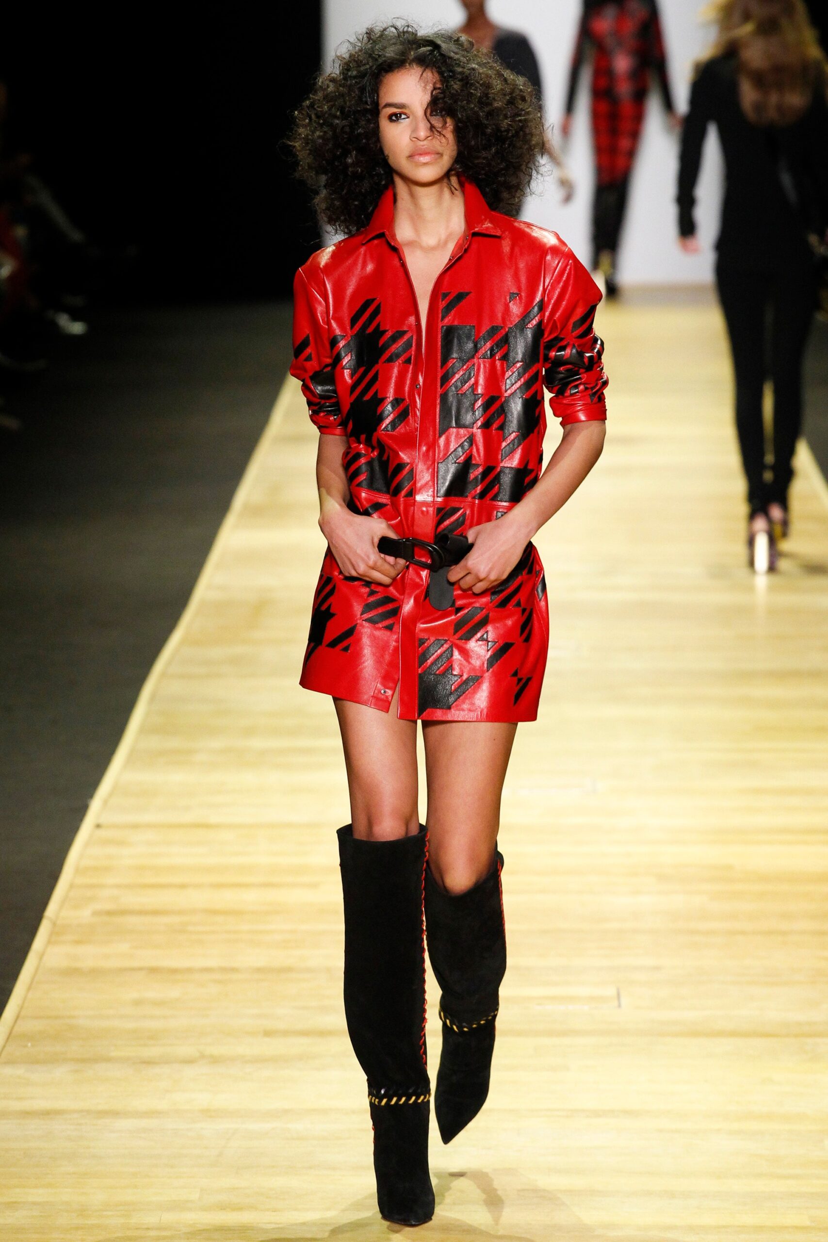 red leather collared dress