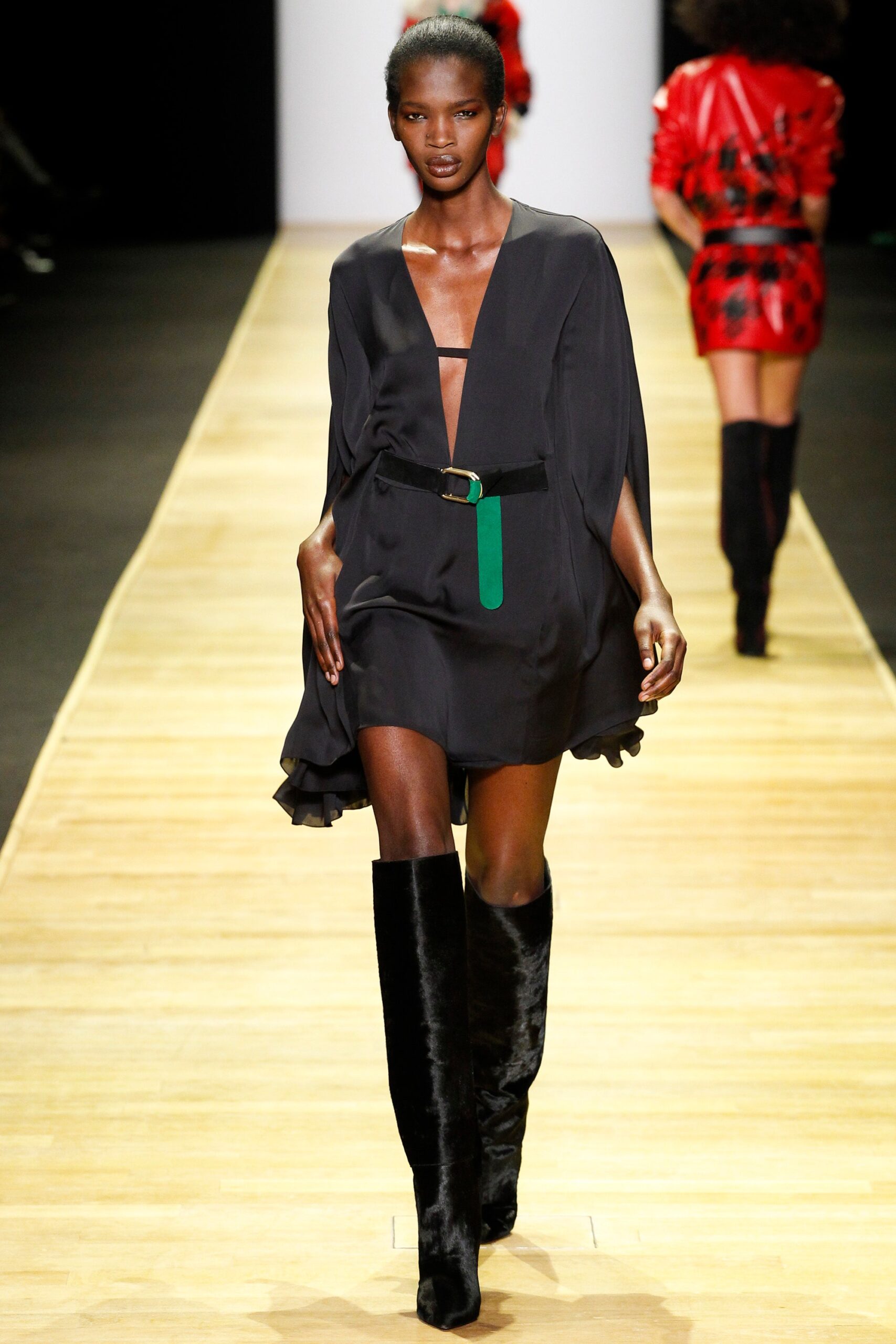 black silk mini dress with boots