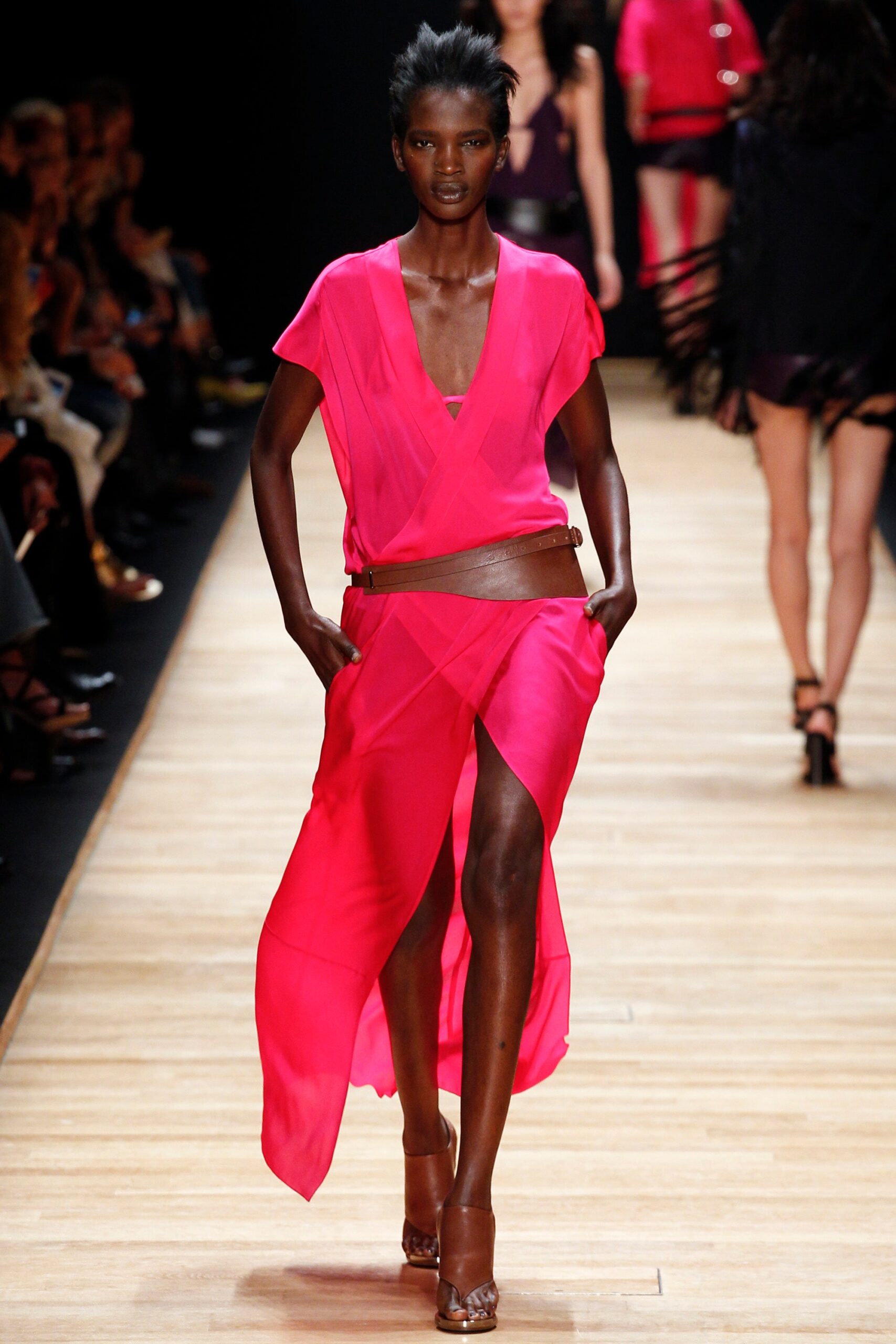 pink silk sleeveless dress