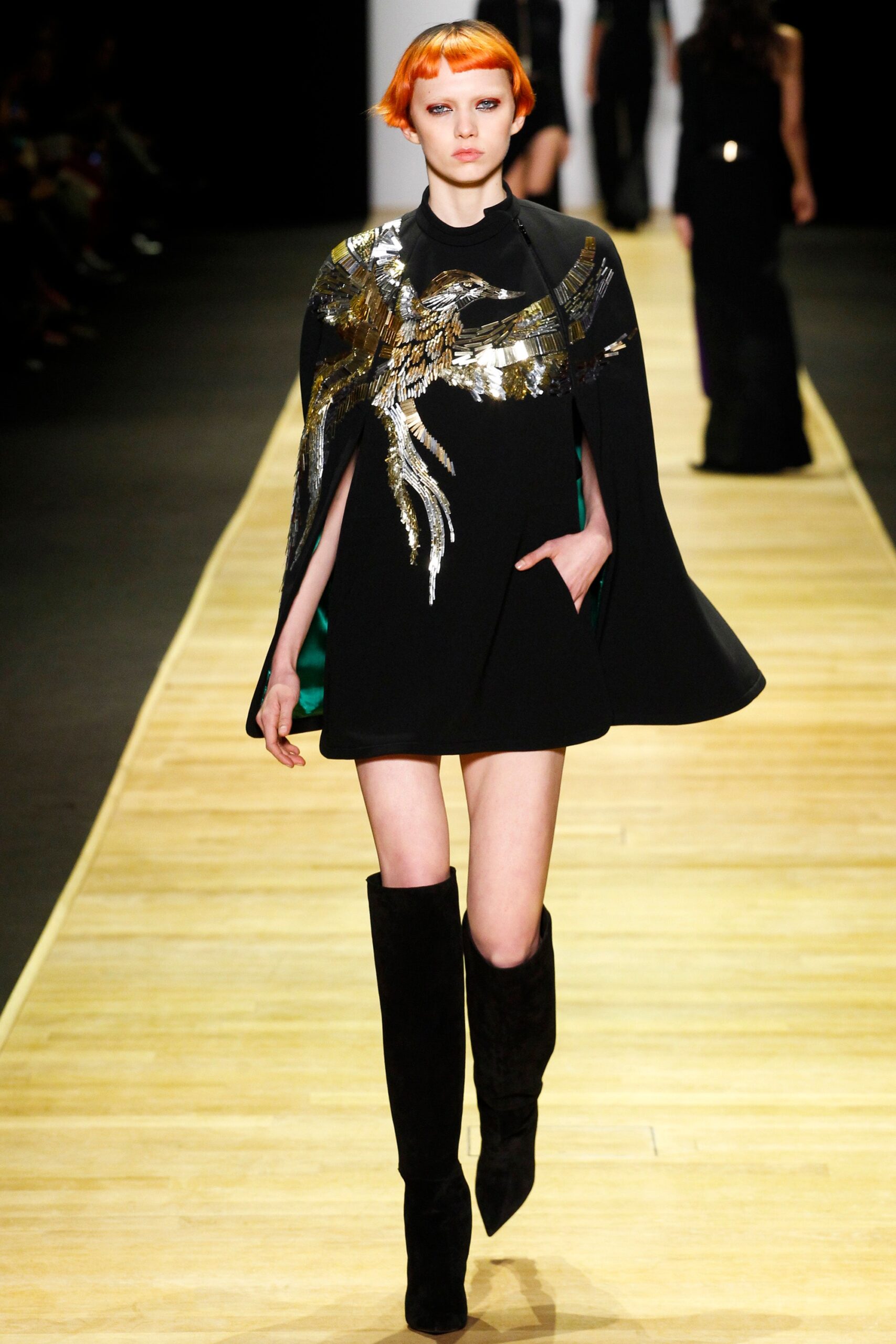 black silk cape and mini dress