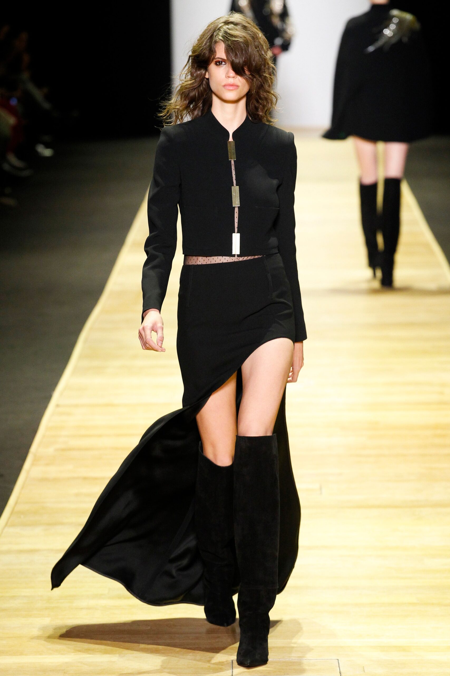 black fitted midi dress with slit