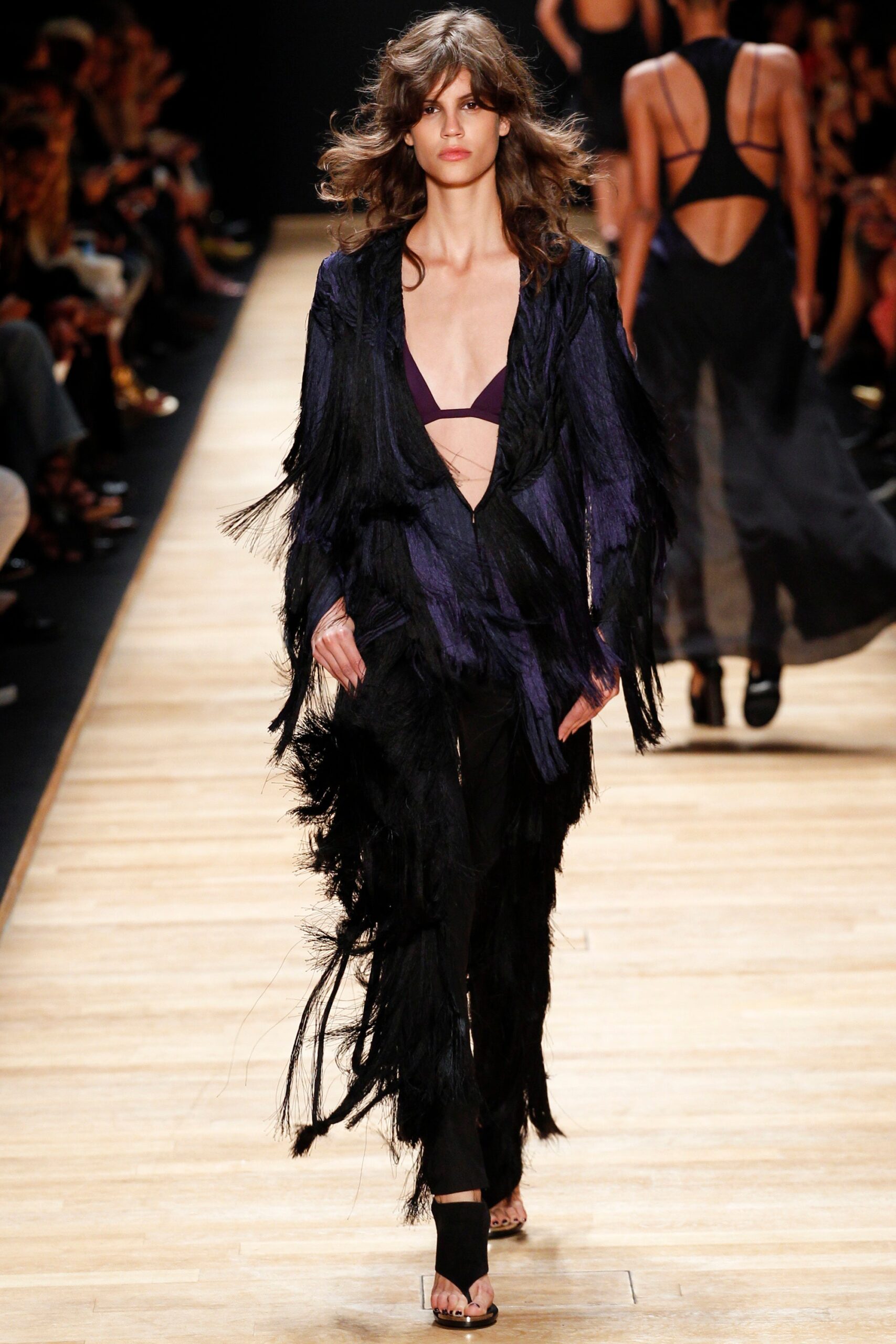 black and purple fringed top