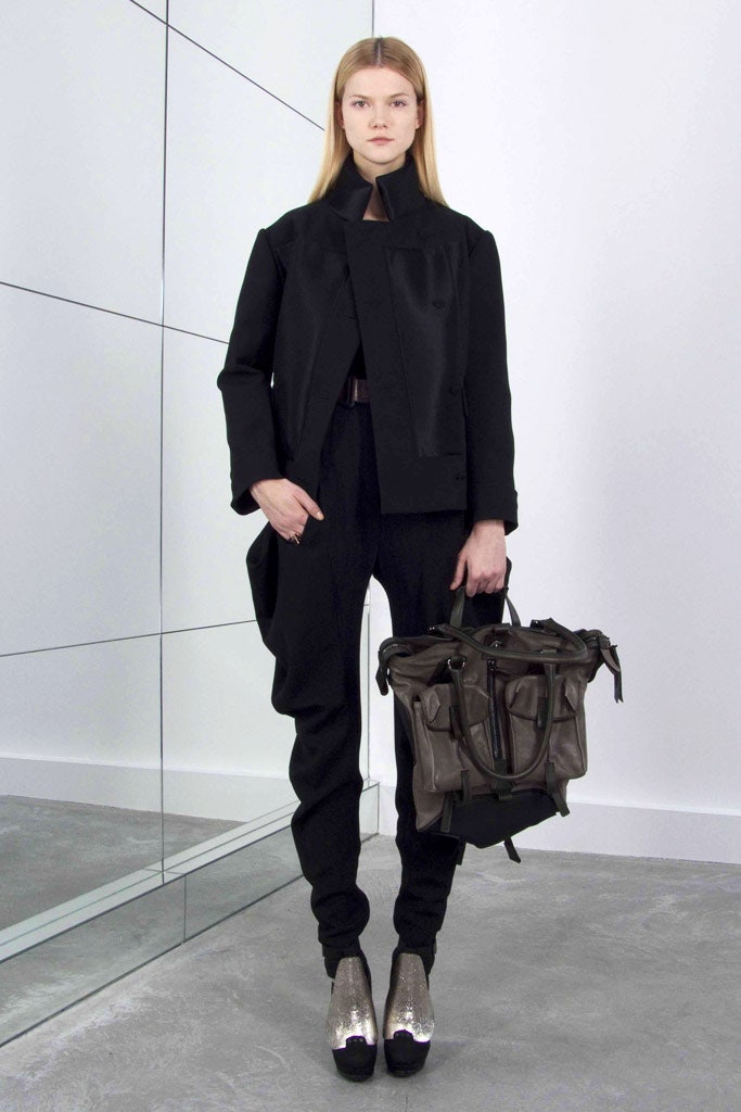 gray leather pockets bag