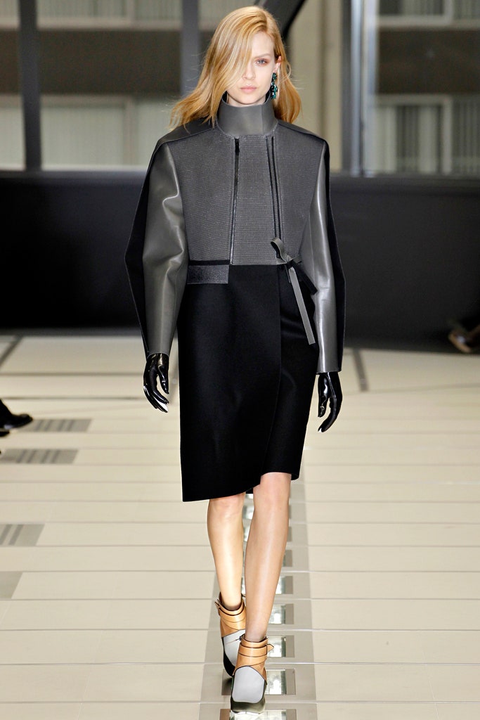 black gray asymmetric long-sleeve dress