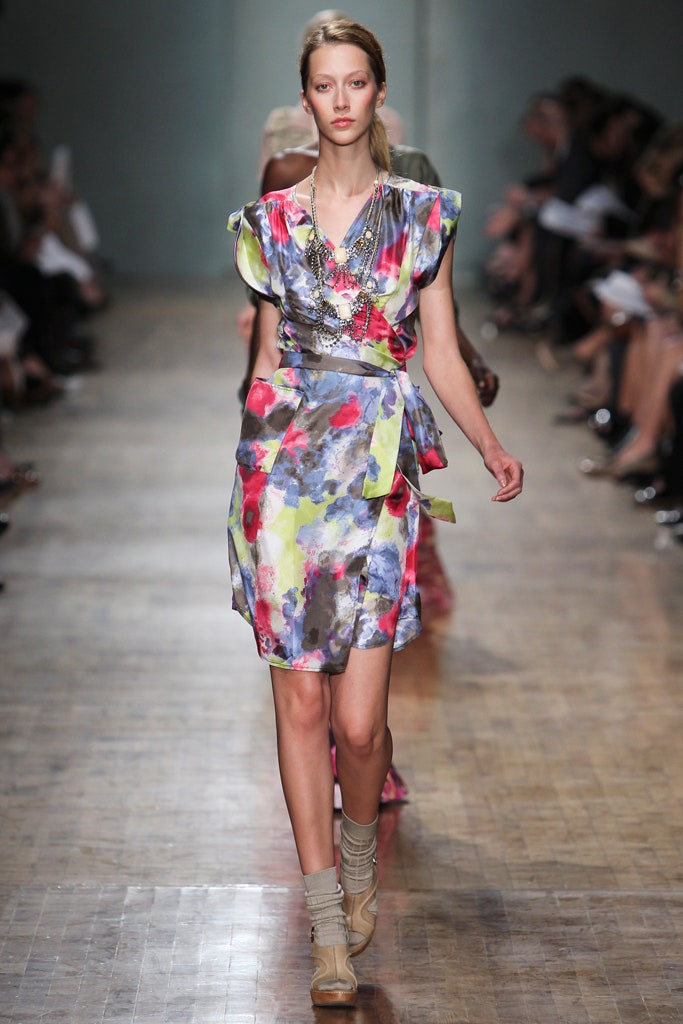 multi-colored silk ruffled dress