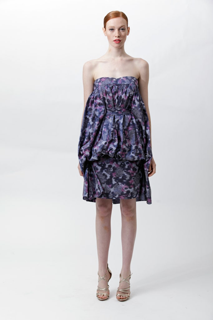 purple silk strapless dress