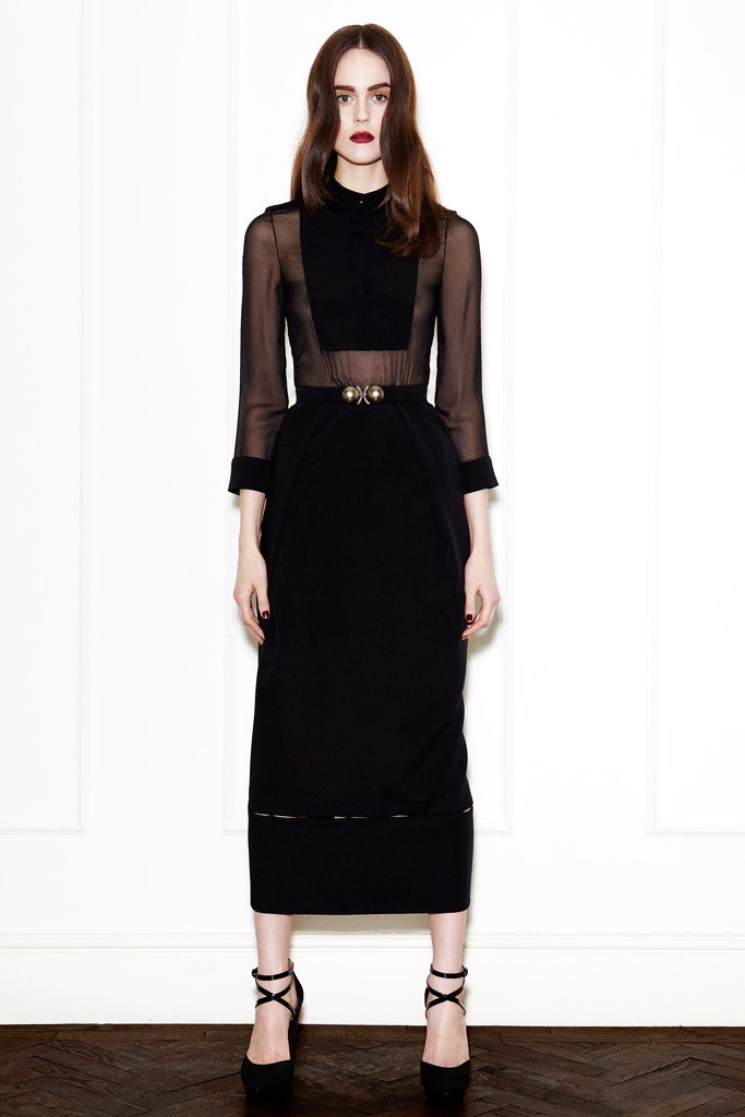 black silk long-sleeve pencil dress