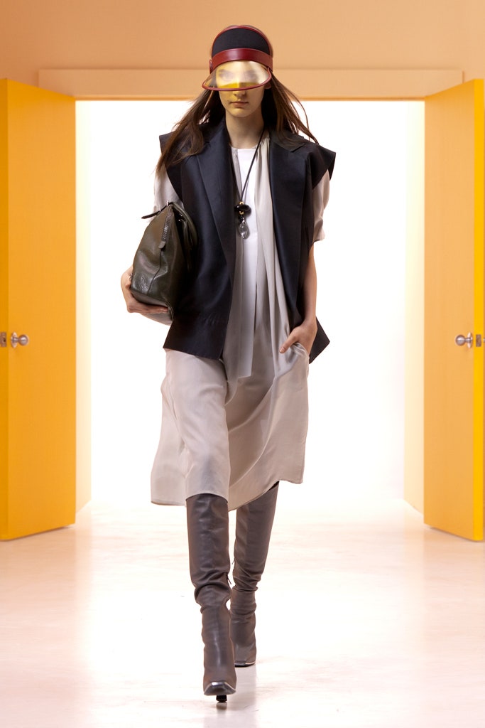 gray layered midi dress with black jacket