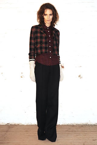 checked jacket and shirt with relaxed pants