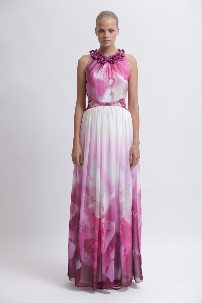 pink and white floral gown