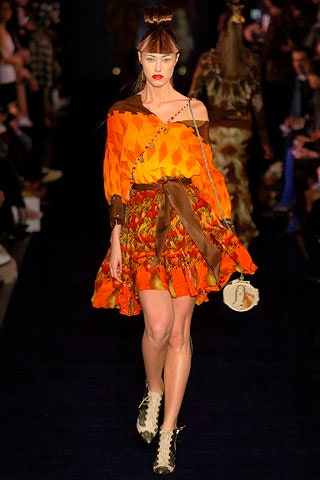 orange silk off-shoulder dress