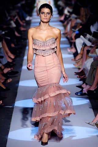 pink silk strapless gown