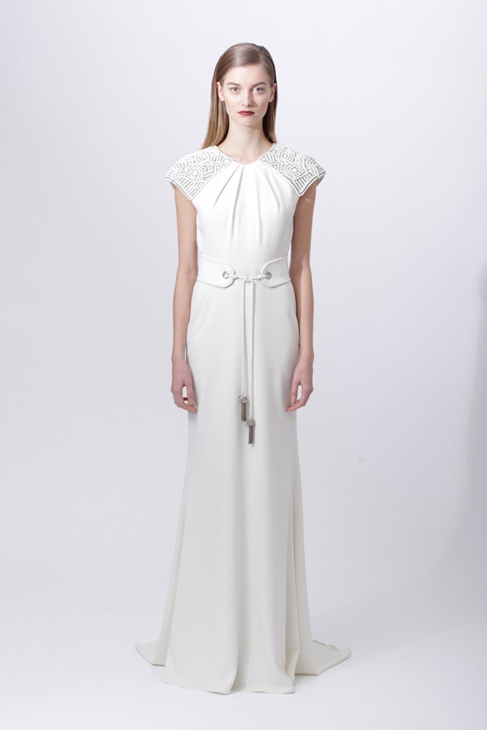 white silk fitted gown