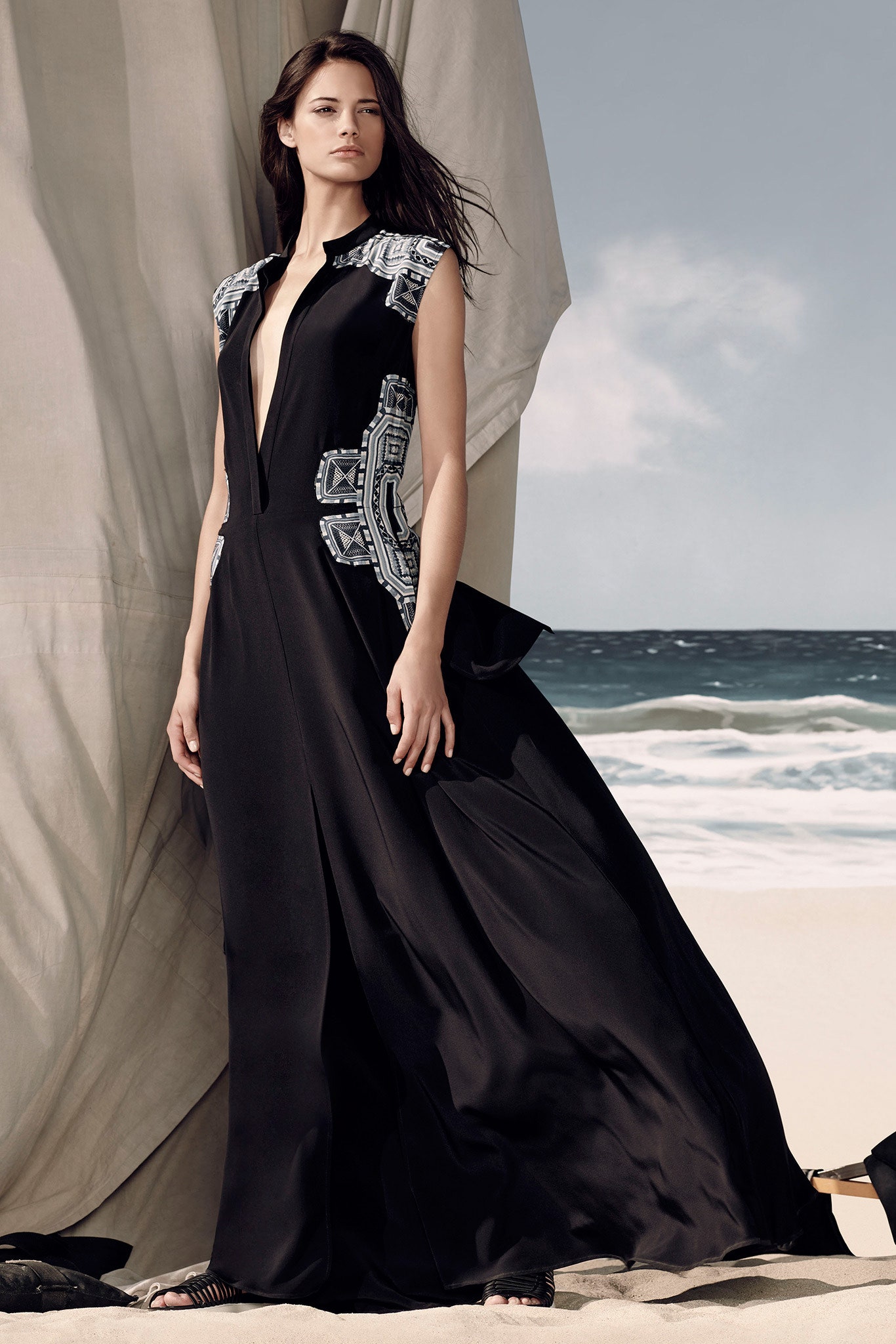 black silk sleeveless gown
