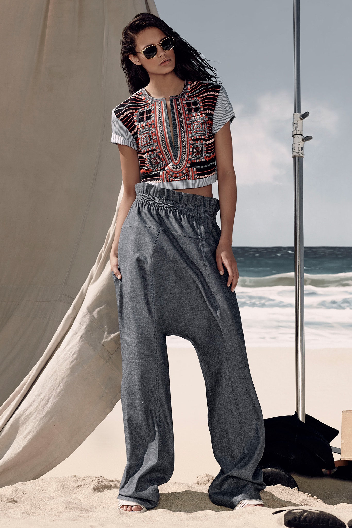 multi printed crop-top with relaxed pants