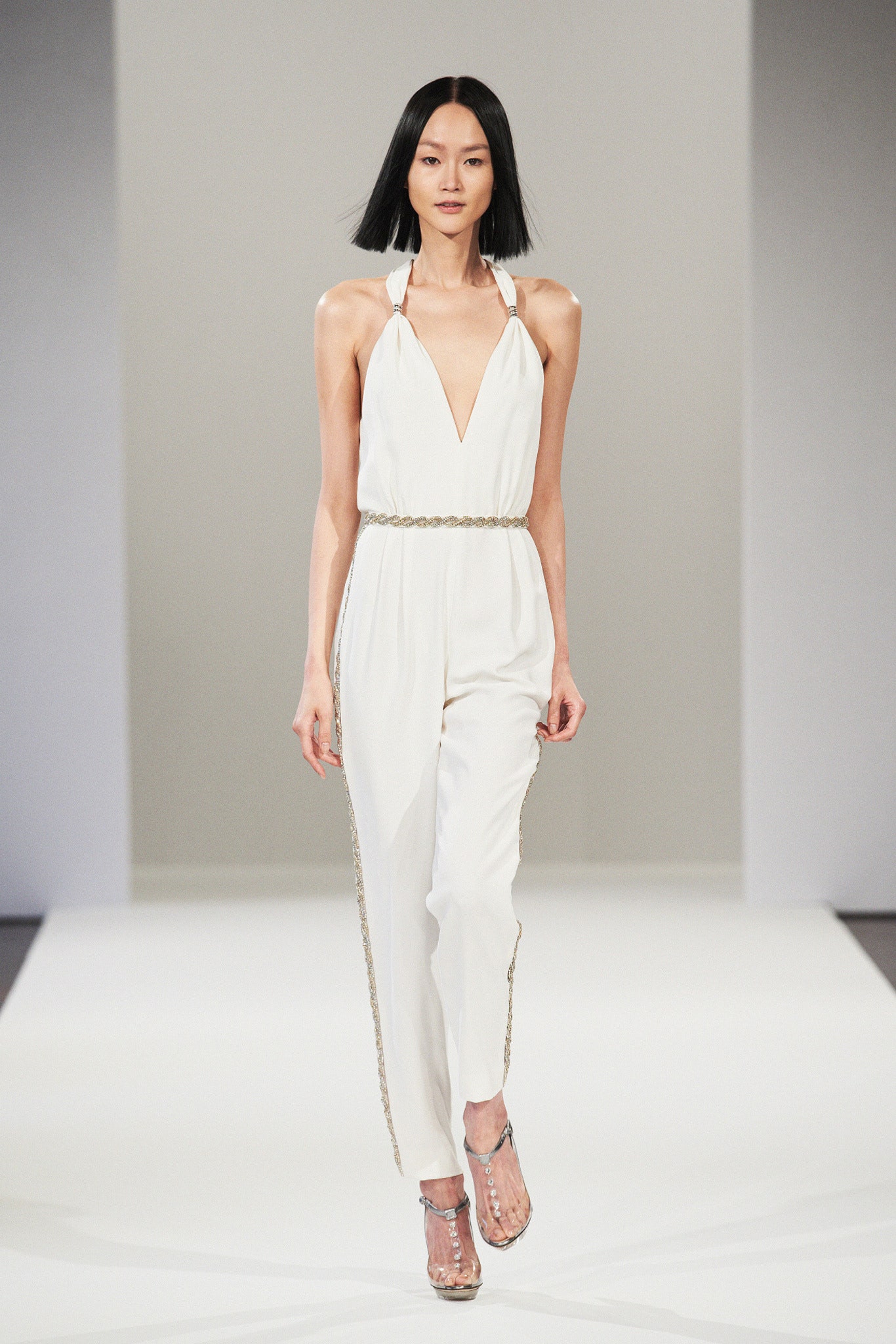 white silk sleeveless jumpsuit