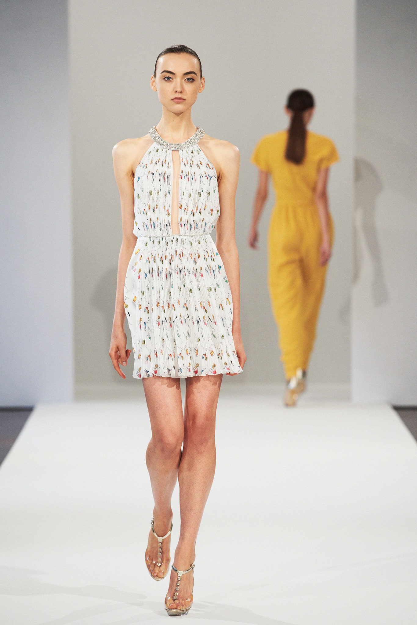 white silk halter mini dress